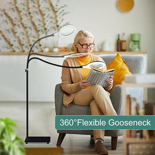 Miniatura 3 de Lupa con luz y soporte, lámpara de aumento manos libres con cuello de cisne flexible, lupa regulable para lectura, reparación de trabajo cercano y