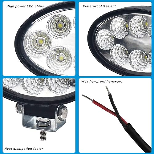 Miniatura 9 de Luz de trabajo de inundación ovalada LED de 5 pulgadas para tractor niveladora carrito de golf cortacésped ATV 24W 6000K blanco brillante (2 luces)