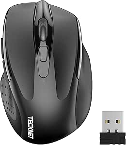TECKNET Ratón Inalámbrico, 5 Niveles 2600 dpi, 2.4G Ratón Inalámbrico USB Ergonómico, 6 Botones, 24 Meses Duración de Batería, Mouse Inalámbrico Óptico para Computadora, PC, Mac, Portátil
