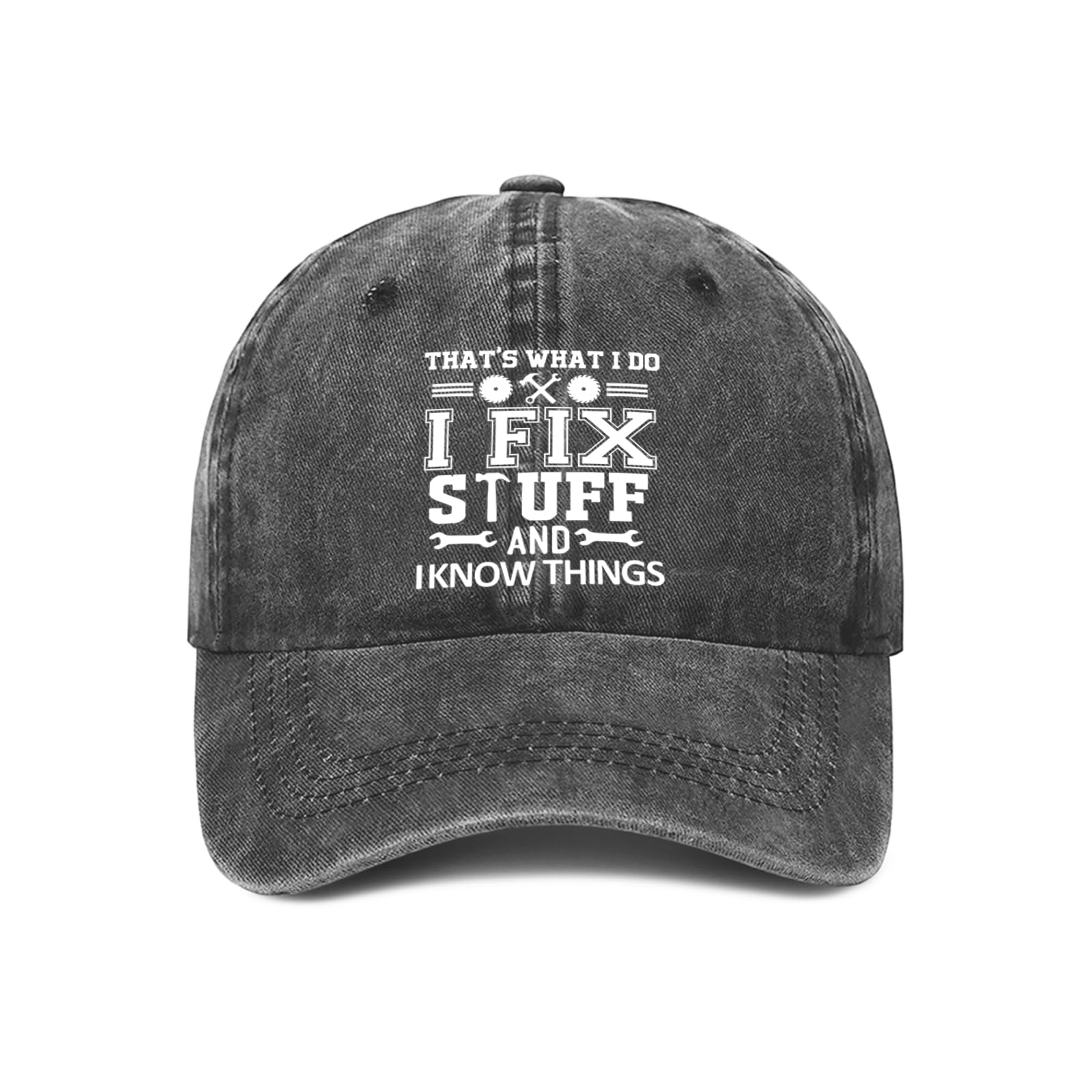Yuaoeur Unisex Carbon That’s What I Do I Fix Stuff And I Know Things Hat - Adjustable Cotton Baseball Cap For Men - Ideal Mens Gifts For Birthday, Father's Day (Carbon)