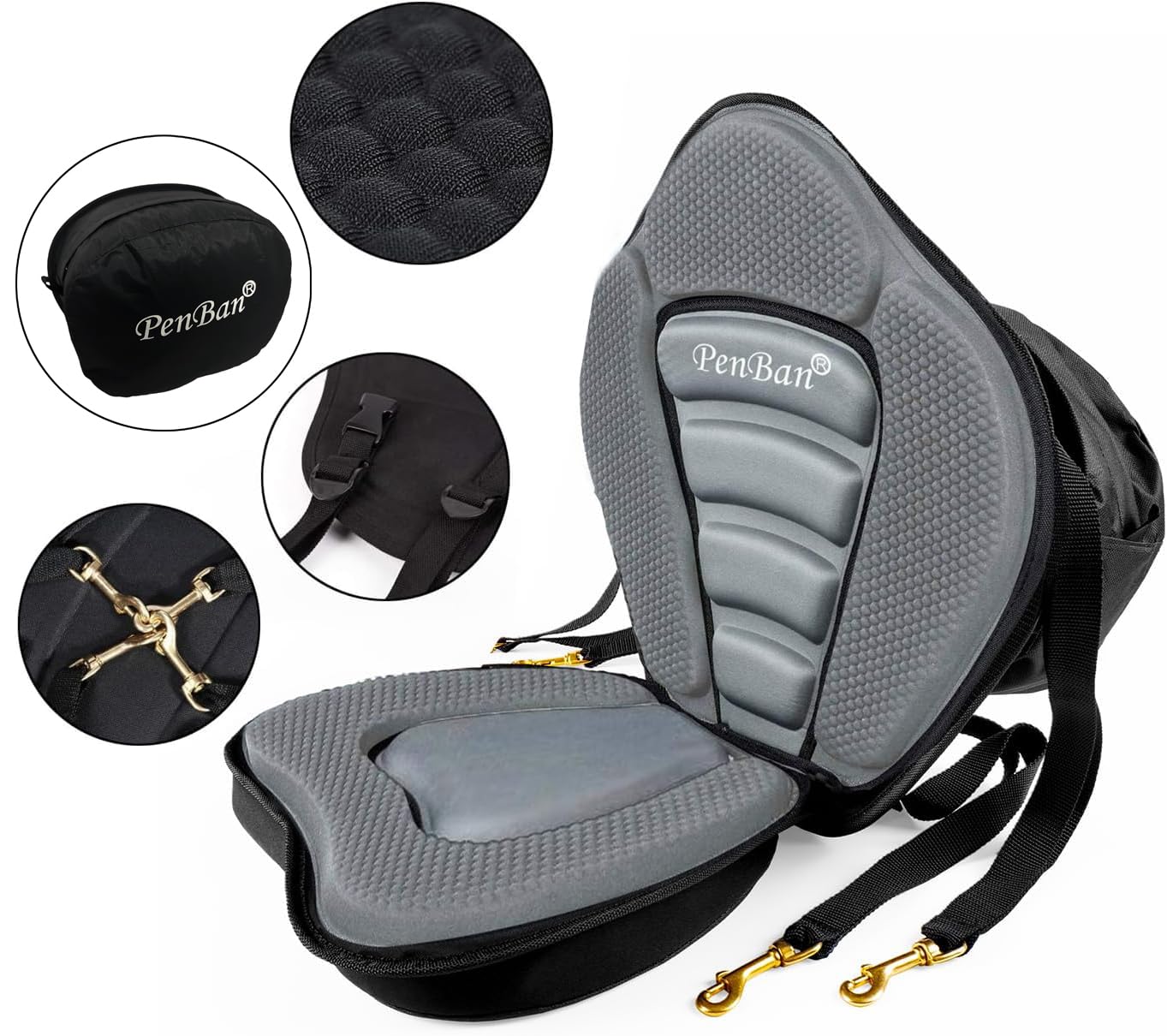 Universelles Deluxe-Kajak-Sitzkissen mit Aufbewahrungstasche, Bootssitz, SUP-Sitz, Kanusitz, 4 verstellbare Gurte für Kajakfahren, Kanu, Rafting, Angeln (【Dick】 1 Packung, Grau)