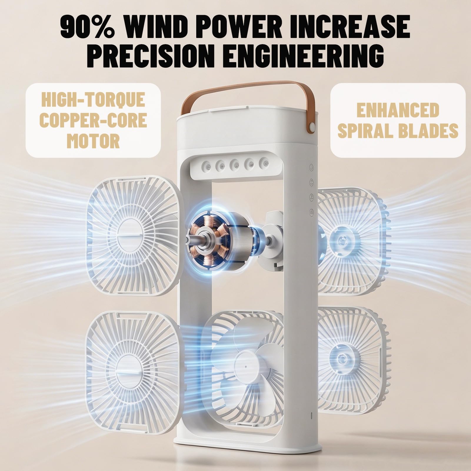 Przenośny klimatyzator 4 w 1 z rozpylaczem mgły, podwójny wentylator, 3 poziomy prędkości, funkcja timera, zmiana koloru lampki nocnej, ładowanie USB-C, chłodzenie powietrza do domu i biura