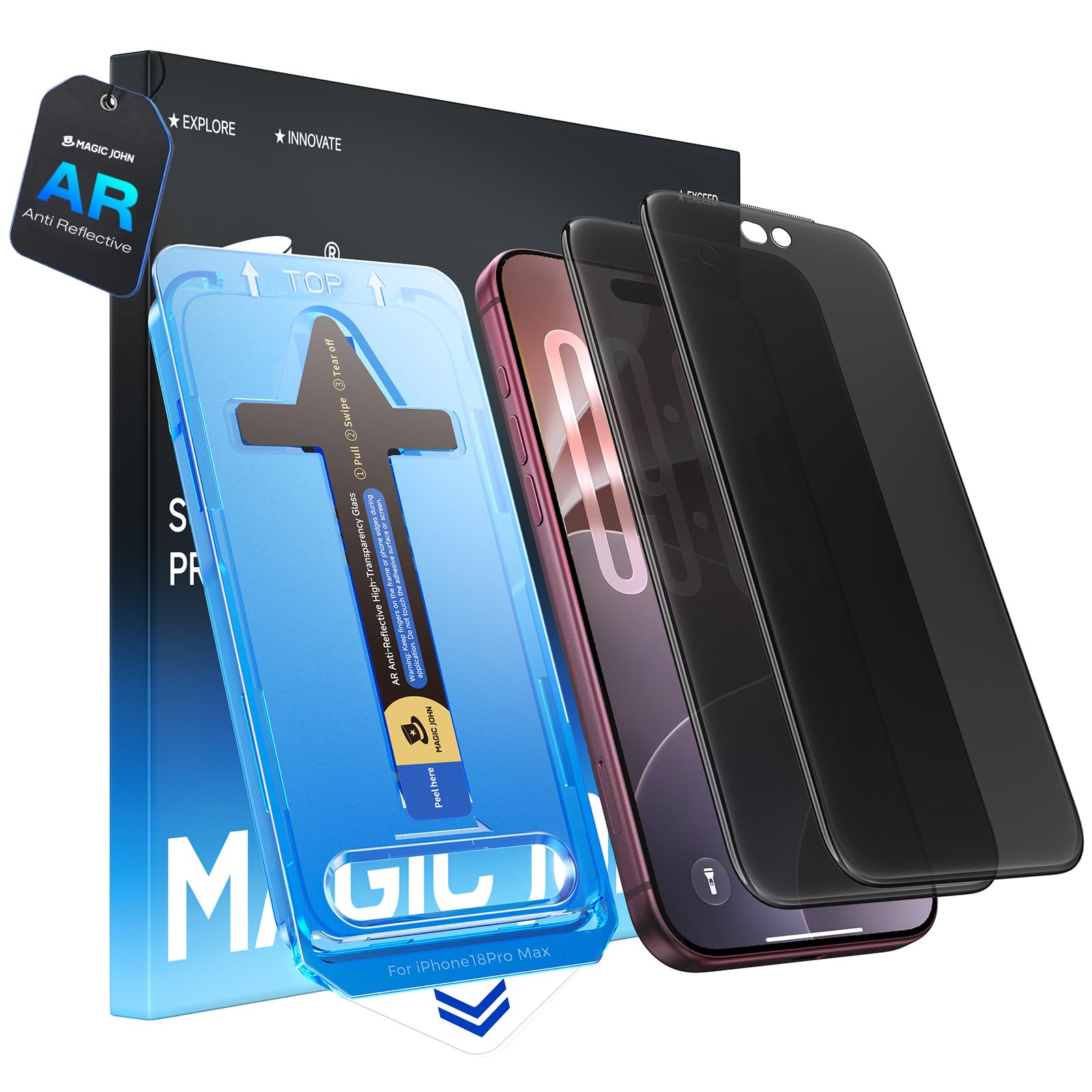 MAGIC JOHN Privacy for iPhone 18 Pro Max Anti-Reflective Screen Protector | 2 Pack, 6.9 i…