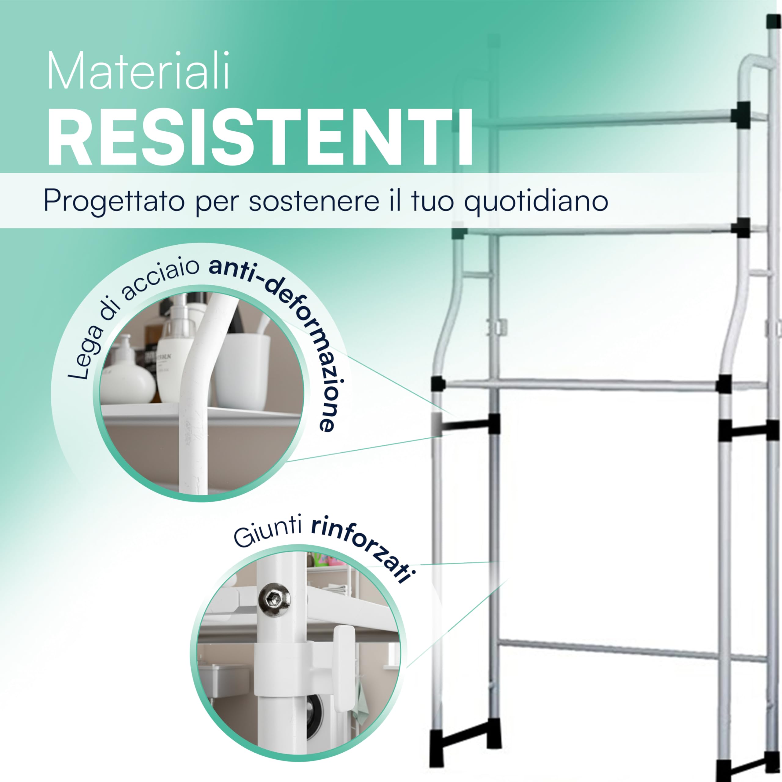 tempo di saldi Scaffale Lavatrice Salvaspazio in Acciaio con 3 Ripiani circa 152x65x25 cm, Mobile Sopra Lavatrice Salvaspazio Solido, Organizer Lavanderia e Bagno Resistente e Facile da Montare