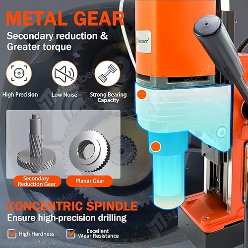 Miniatura 5 de Prensa de taladro magnética, 1400 W Mag taladro prensa con 2 pulgadas de diámetro. 2922lbf/13000N fuerza mag, máquina de perforación eléctrica de