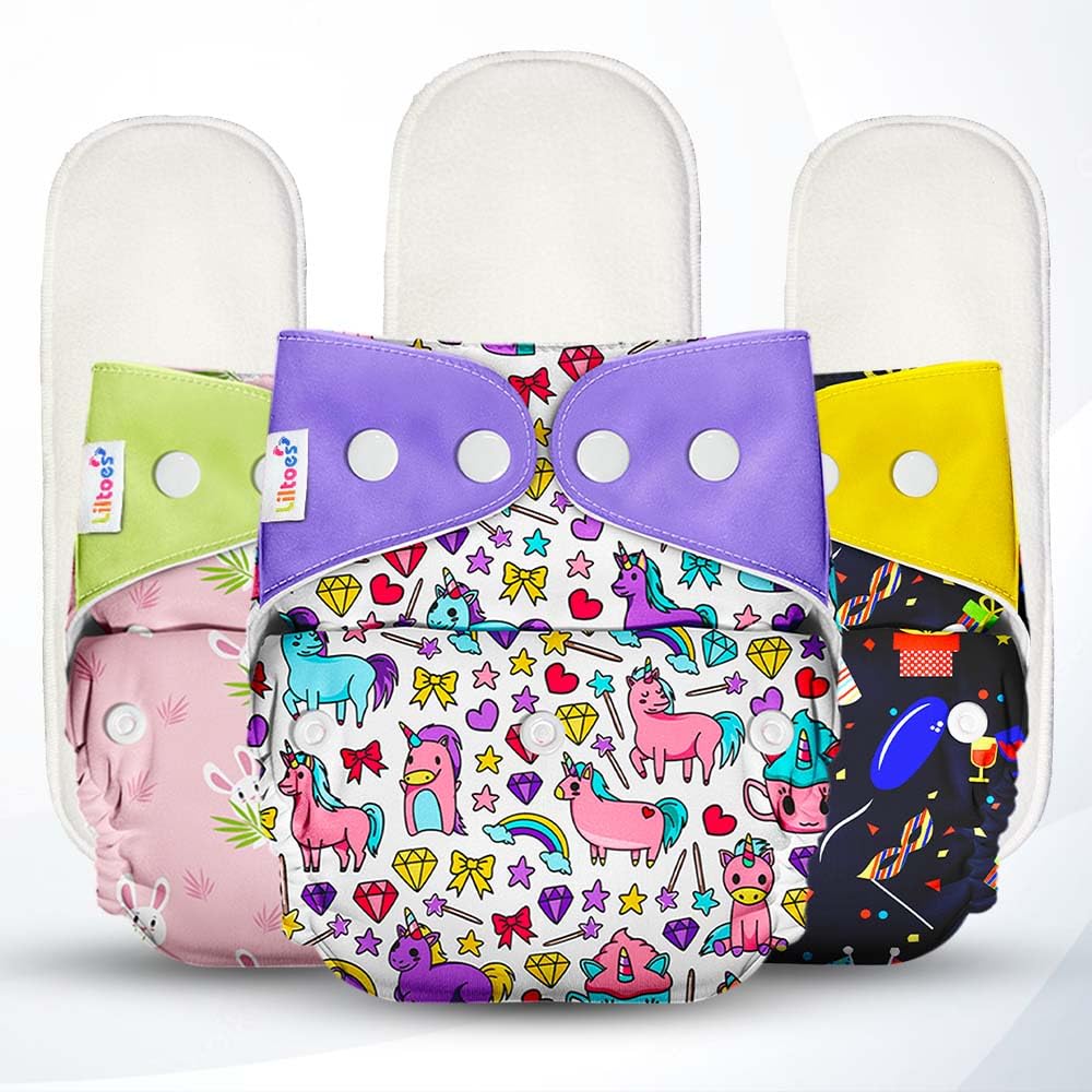 LILTOES Premium Cloth Diaper with Side Leakage Protection for Baby's Comfort | Eco-Friendly and Reusable Cloth Diaper for Babies 0 to 3 Years (Pack of 3)