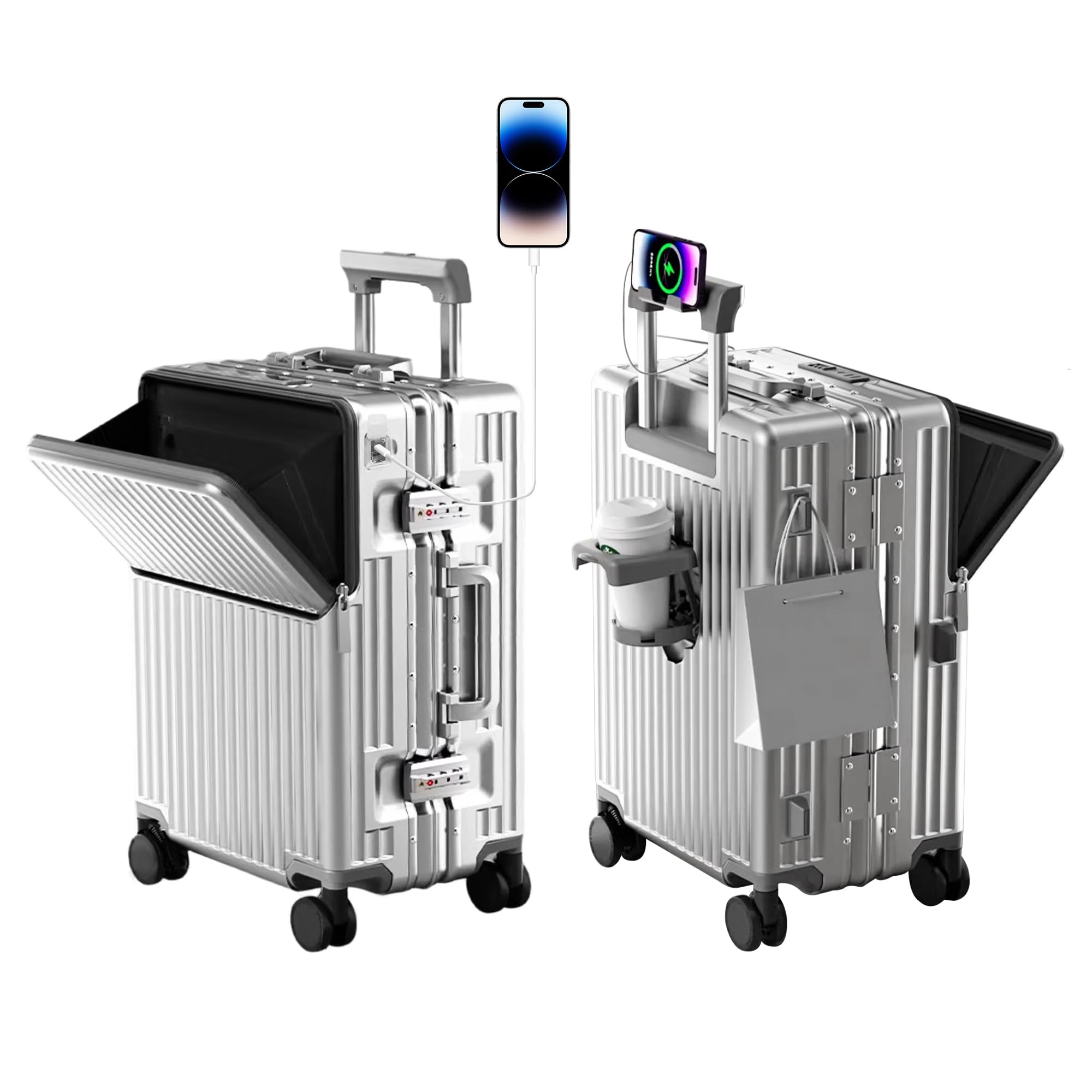 Zipperless Luggage, Polycarbonate Aluminum Hard Shell, Expandable Carry-On Suitcase with Spinner Wheels, Hard Shell Suitcase, 26 Inch Cabin