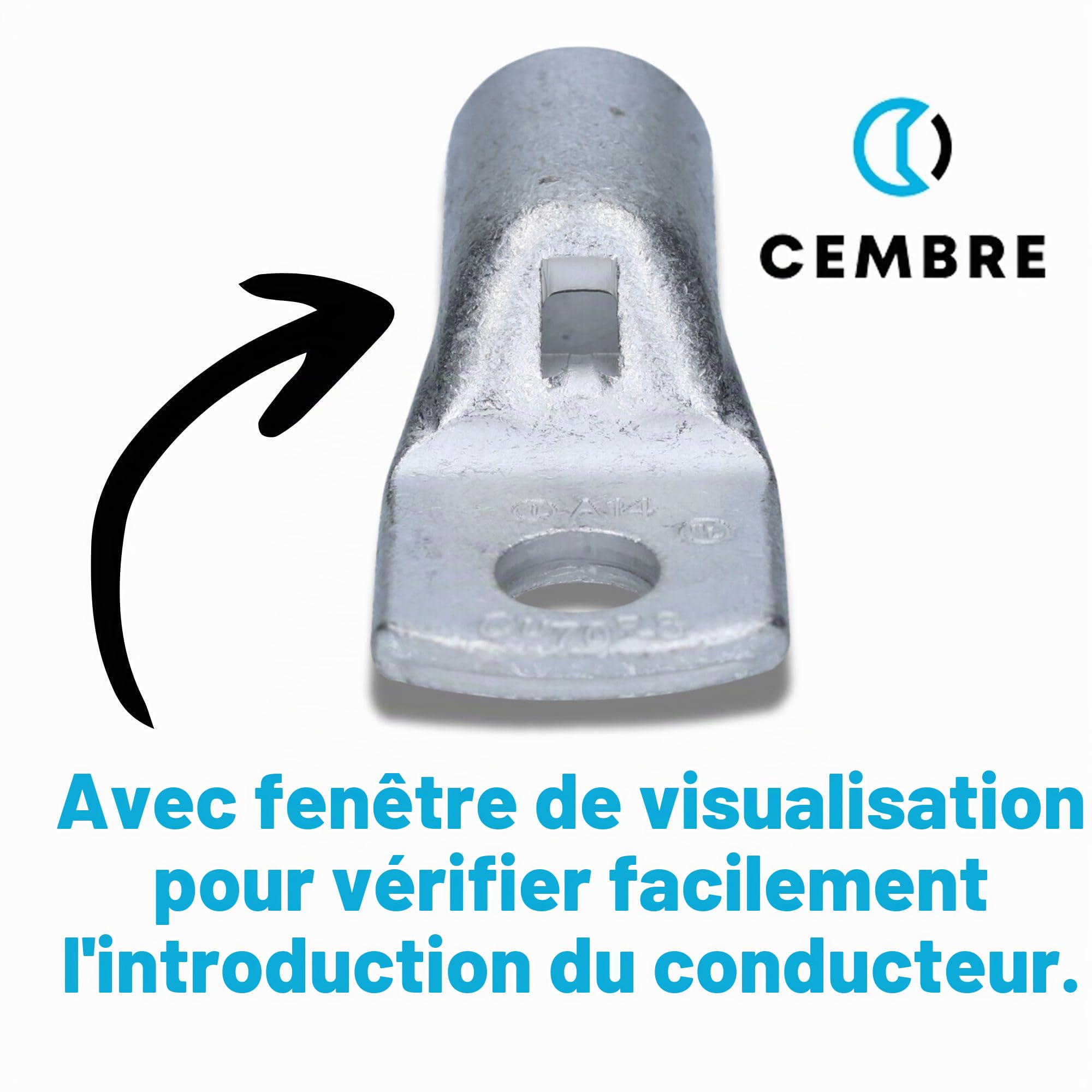 Cembre A14-M8 Lot de 10 Cosses Tubulaires 70 mm² M8 en Cuivre Étamé | Connecteurs à sertir non isolés avec trou d inspection, recuits pour sertissage optimal, cuivre électrolytique pur