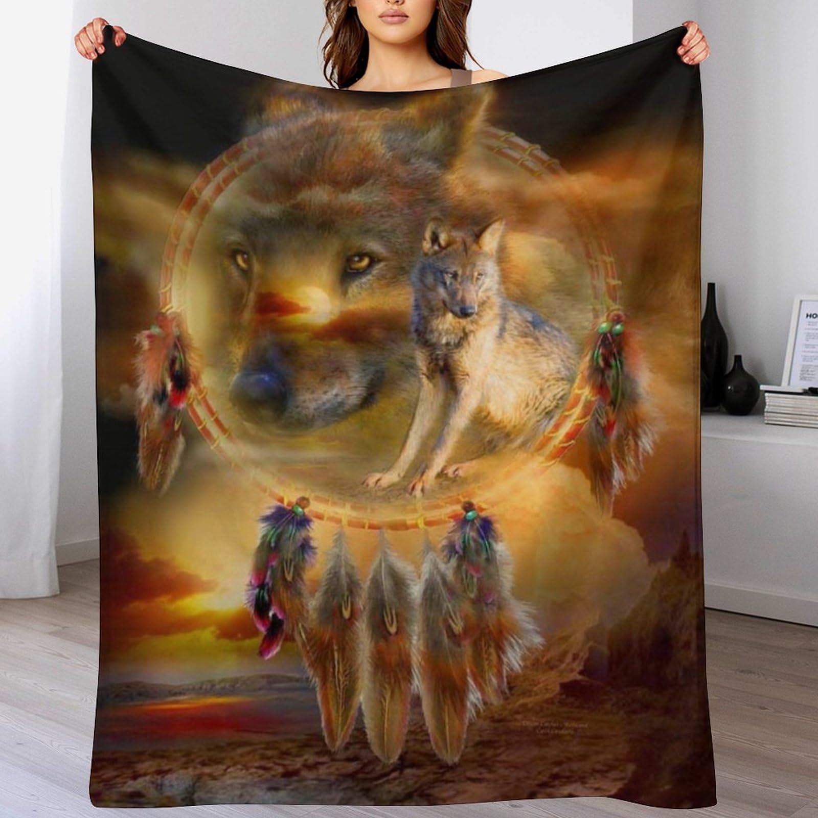 Couvertures De Canapé Chaude Dreamcatcher Loup Anti Frissons 100x130