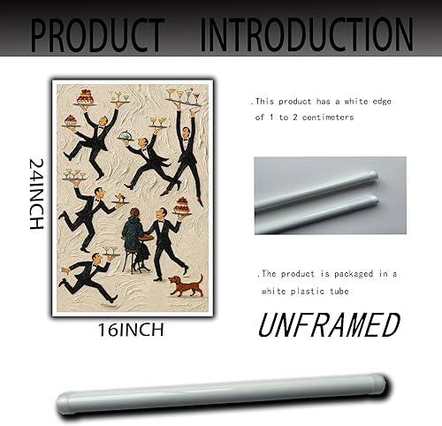 Miniatura 7 de Póster de Tiny People in Restaurant, lienzo de comida y bebida, arte de pared retro de bar, pintura al óleo, póster decorativo para la pared de la