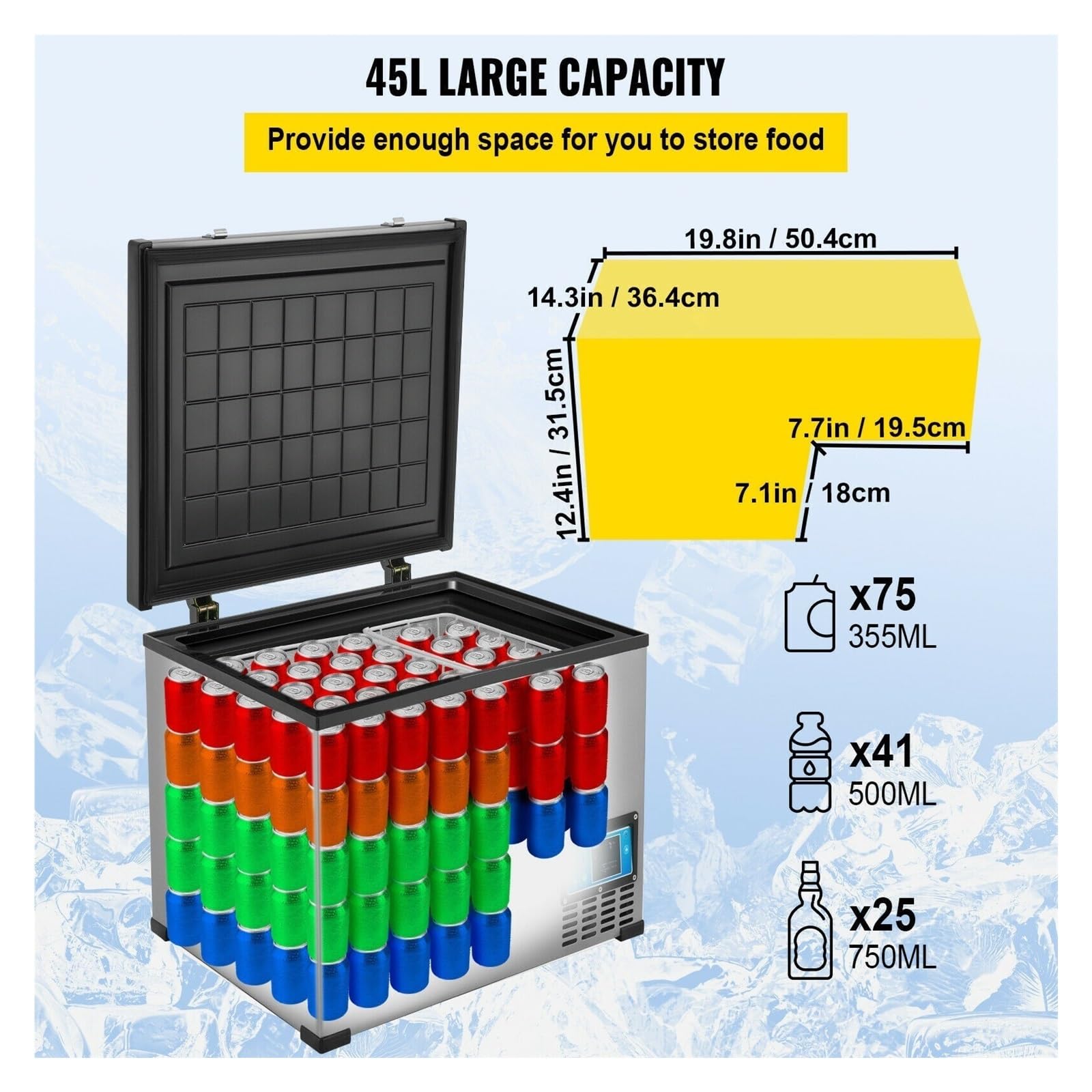 45L 60L 85L Mini lodówka samochodowa przenośna sprężarkowa zamrażarka chłodnicza 12V/24V 110-240 AC do łodzi kempingowej podróżowania(45L 48QT)