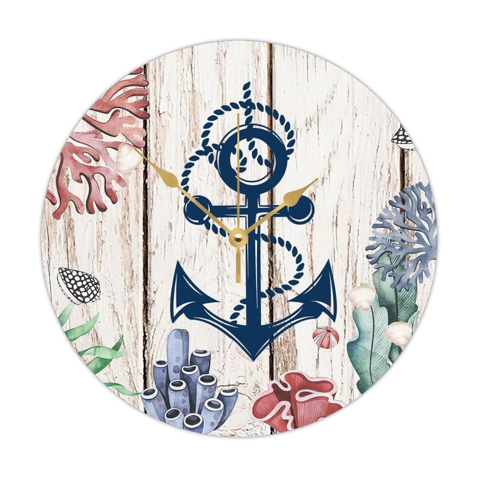 Horloge murale en bois ancre marine 38cm à quartz pour salon et cuisine