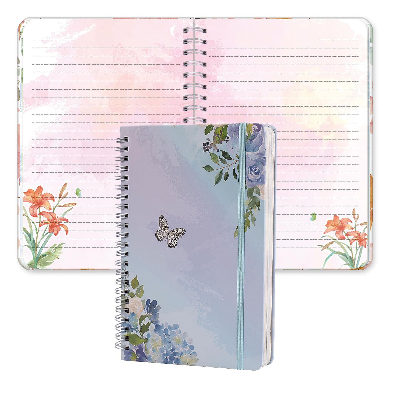 siixu Floral Spiral Notebook​​ - A5 College Ruled Journal with 160 Colorful Pages for Poetry, Work Notes & Daily Writing, Blue, Hardcover — image 1