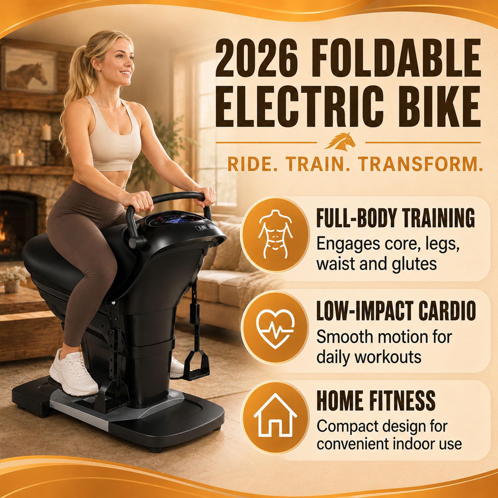 Máquina Eléctrica De Equitación, Simulador De Equitación Eléctrico 3D De 5 Ejes Y Máquina De Ejercicios Abdominales (Modelo 2026), Equipo De Entrenamiento para Gimnasio En Casa Black