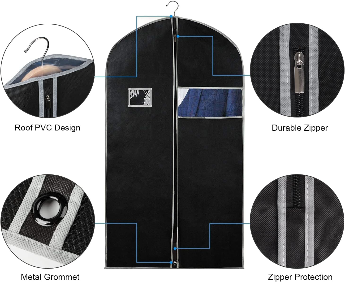 Syeeiex Bolsa de traje de 40 pulgadas, juego de 16 bolsas de ropa para colgar ropa, fundas de trajes para hombres o mujeres, bolsas de ropa para almacenamiento de trajes, camisas, camisetas y, SY0578