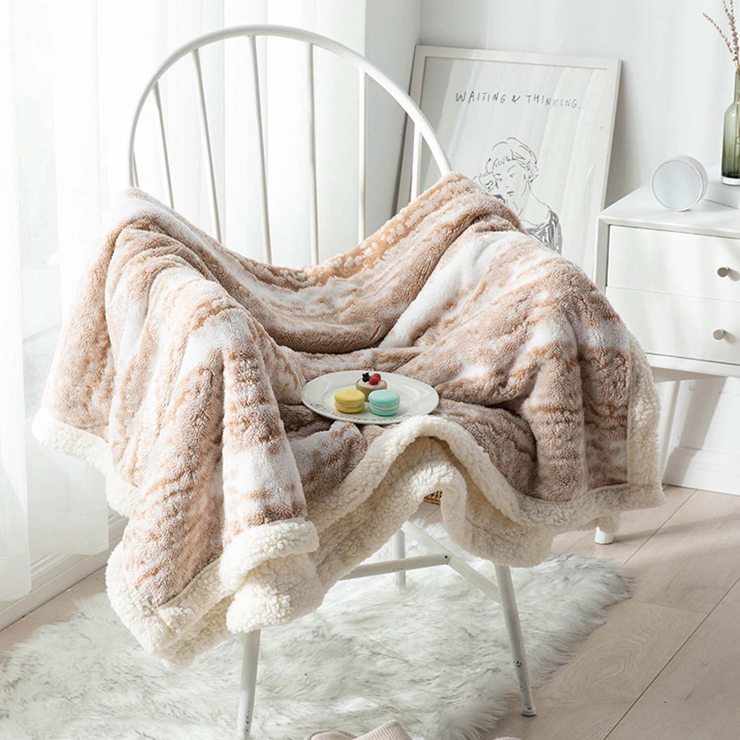 Manta de forro polar Sherpa, manta reversible de lujo súper suave, manta de cama cálida de lana de cordero, sofá, silla, lavable a máquina, 180 x 200 cm