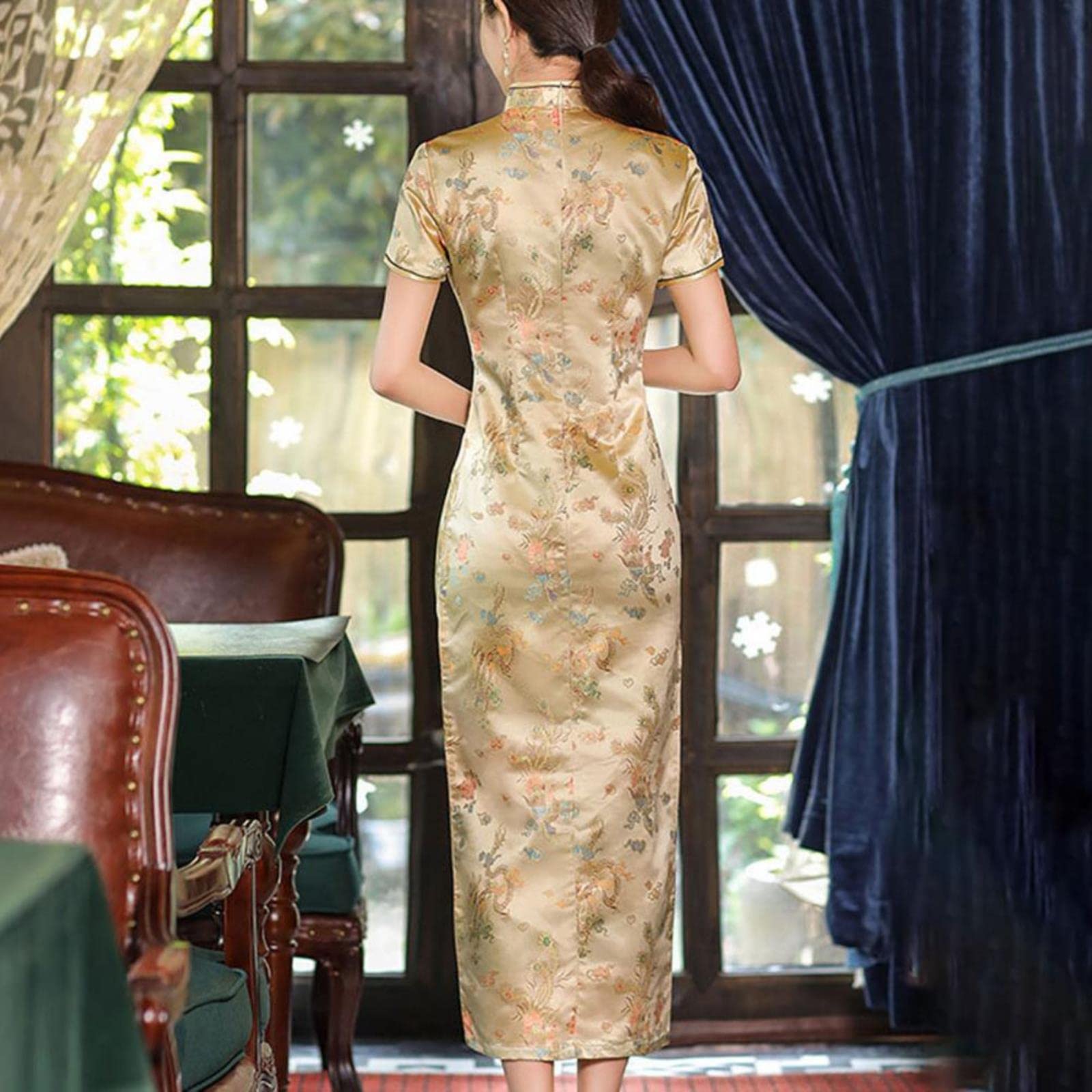 Amazon.com: REDBMX Classic Vintage Dragon Phoenix Print Chinese Style Cheongsam  Close-Fitting Long Cheongsam Short Sleeve Female Clothes : Clothing, Shoes  & Jewelry