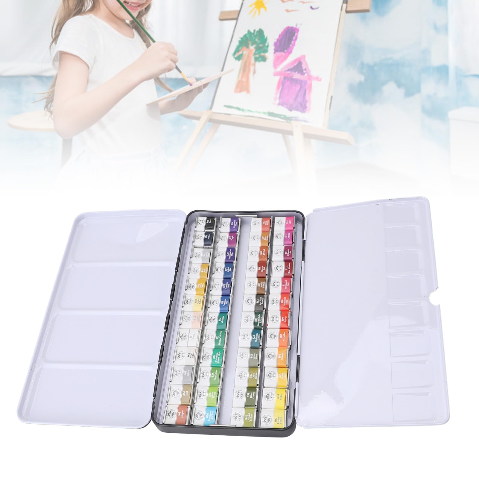 Fdit Set di Vernici Ad Acquerello Professionale, Kit Ad Acquerello Solido con Scatola di Ferro Portatile per gli Studenti di Artisti (48 colori)