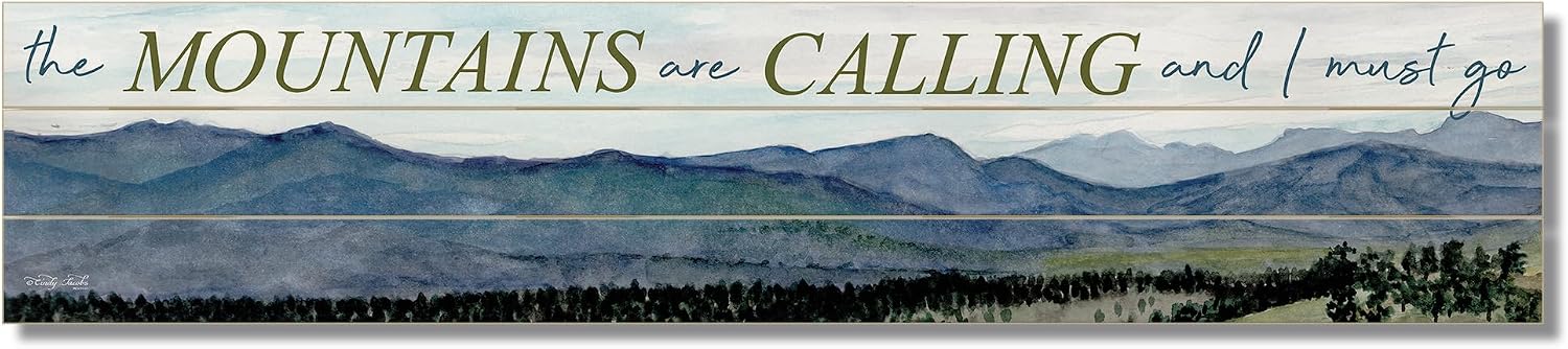 Mountains Calling Horizontal Porch or Entryway Sign 36" by 7.5" Made in the USA of Pallet Wood Stylish & Welcoming