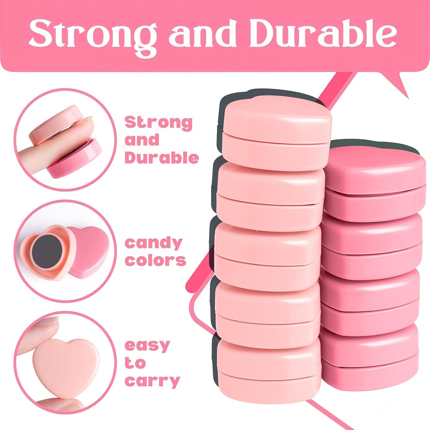 20PCS Pink Heart Fridge Magnets - Small Strong Magnets, Heavy Duty Refrigerator Magnets for Whiteboard School Crafts Lockers, Decorative Cute Mini Magnet for Kitchen Office Classroom (2 Colors) image 3