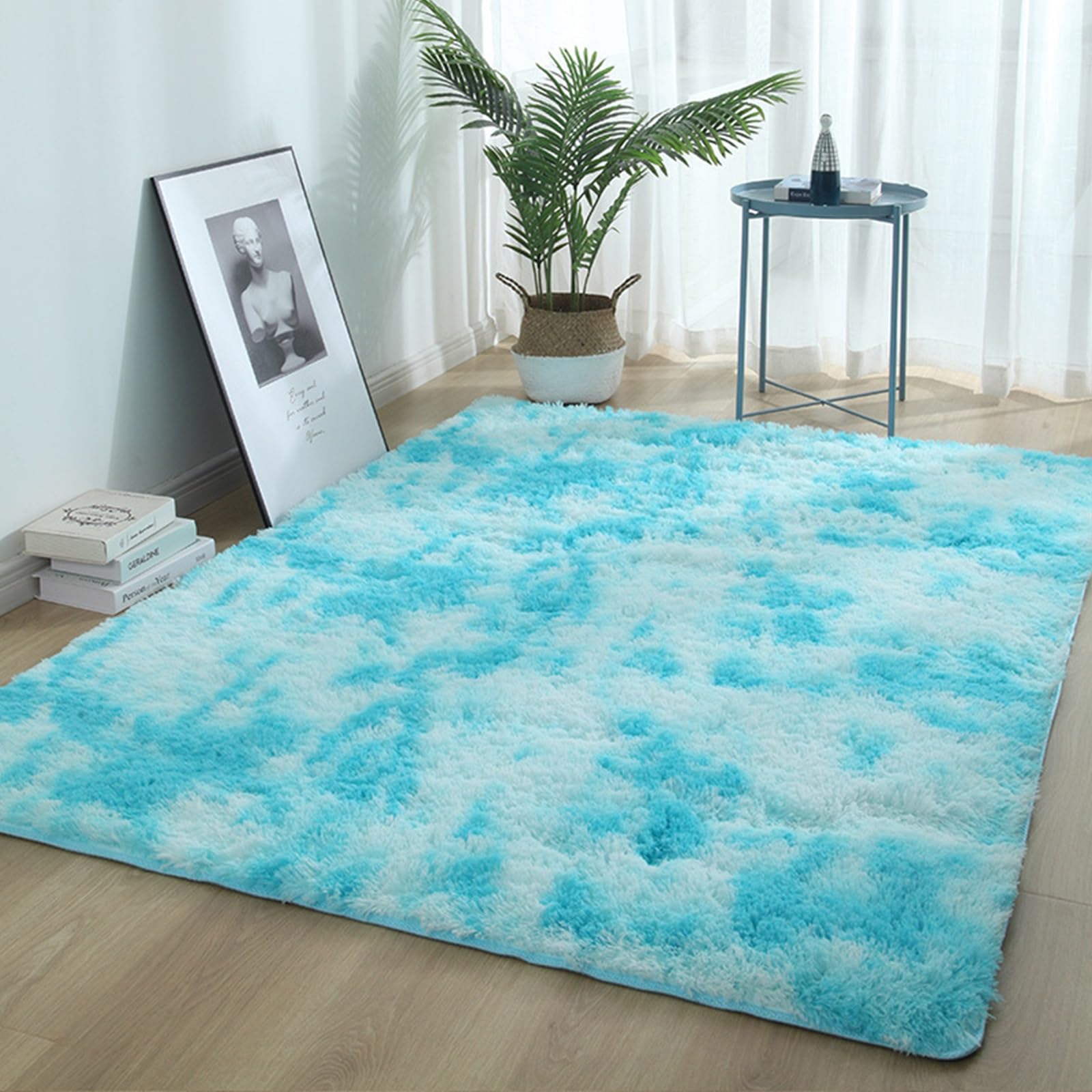 Tapis à poils longs bleu clair créez un coin lecture cosy dans le salon