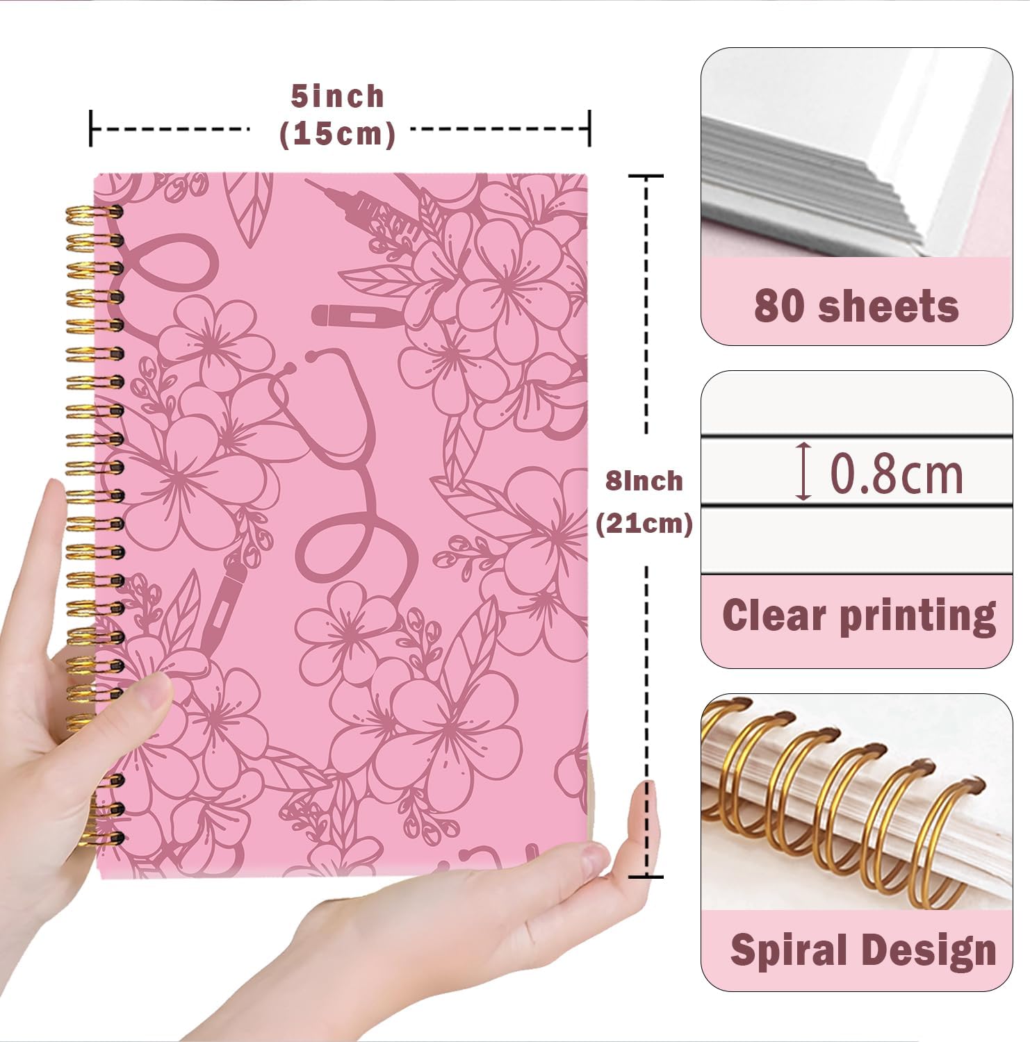Lacama Nurse Gifts for Women, Gifts for Nurses, Pink Nursing Notebook for Work, Christmas Appreciation Gifts, Nursing Student Gift, A5 Stethoscope Flower Nurse Notebook, Office School Supplies - Image 7