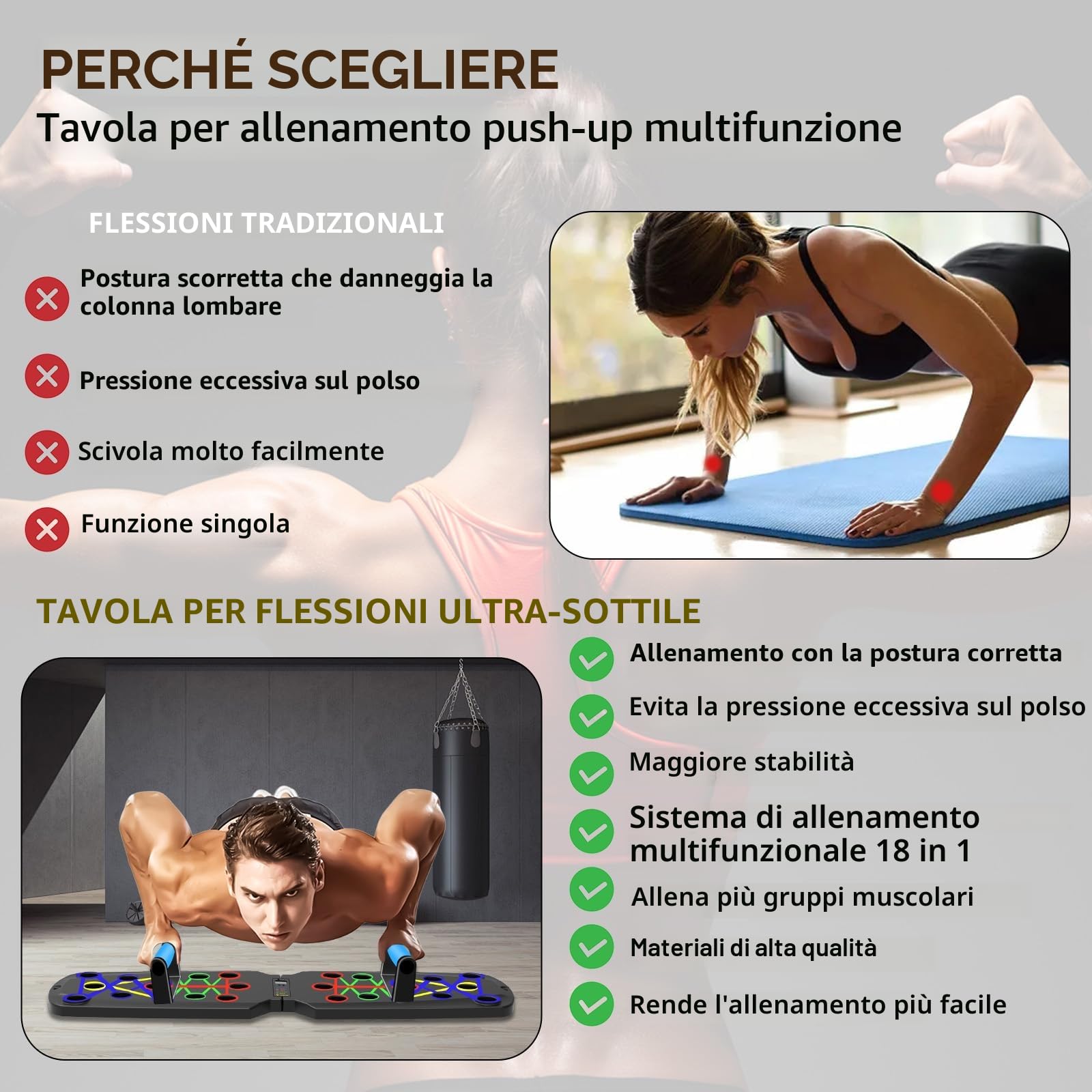 Push Up Board 26 in 1 - Pedana multifunzione per esercizi domestici, sistema fitness, pavimento, petto, esercizi muscolari, attrezzature professionali per bruciare grasso per uomini