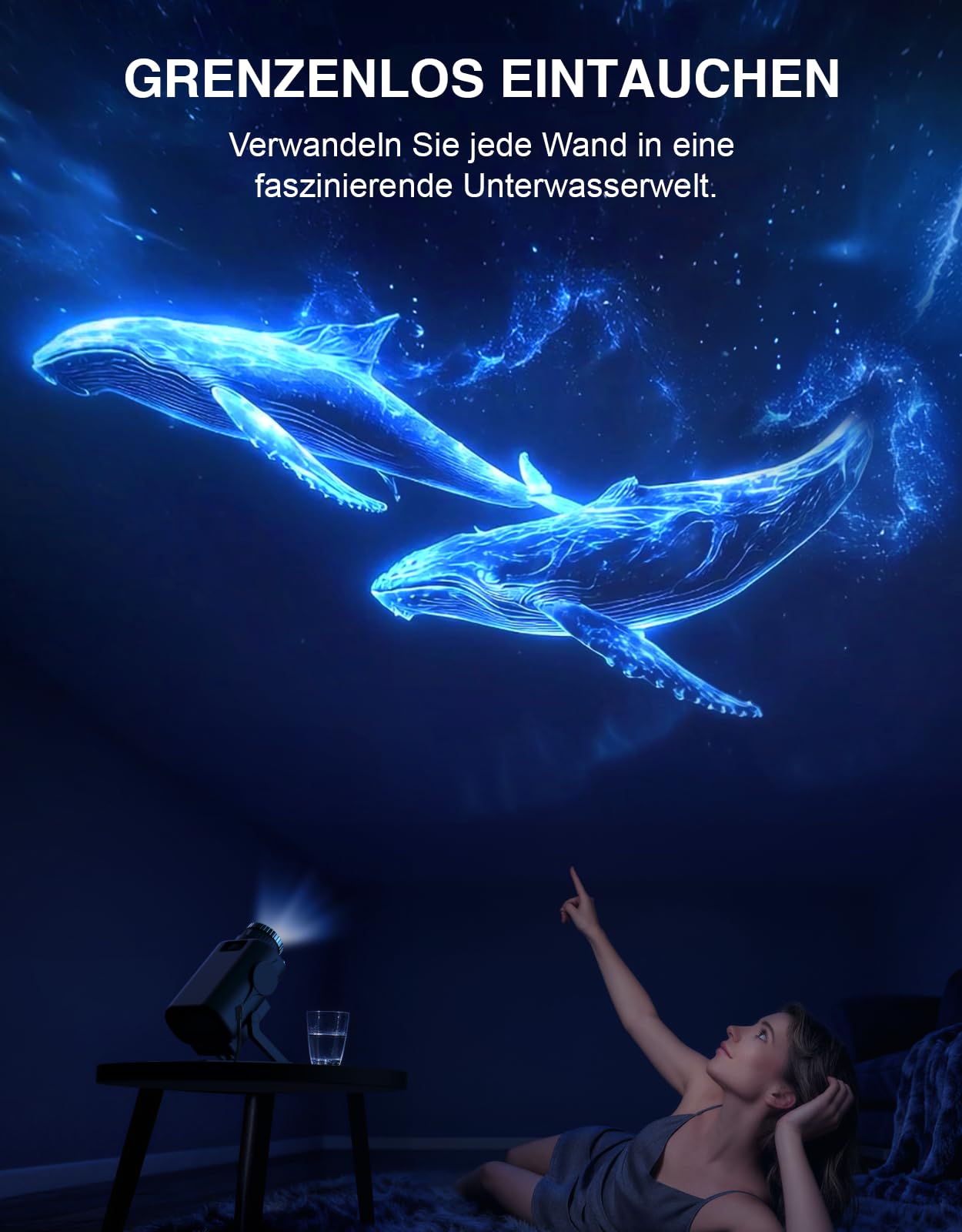 3D Galaxie Projektor mit Sternenhimmel und Bluetooth-Lautsprecher, 60 integrierte HD-Szenen ohne Projektionsscheiben, Fokus, weißes Rauschen, Fernbedienung, Nachtlicht fürs Schlafzimmer