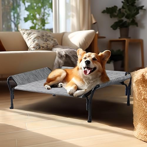 Miniatura 7 de Veehoo Cama elevada refrescante para perro, cama elevada para perro, base de cama para perro a prueba de mordeduras con malla Teslin lavable y