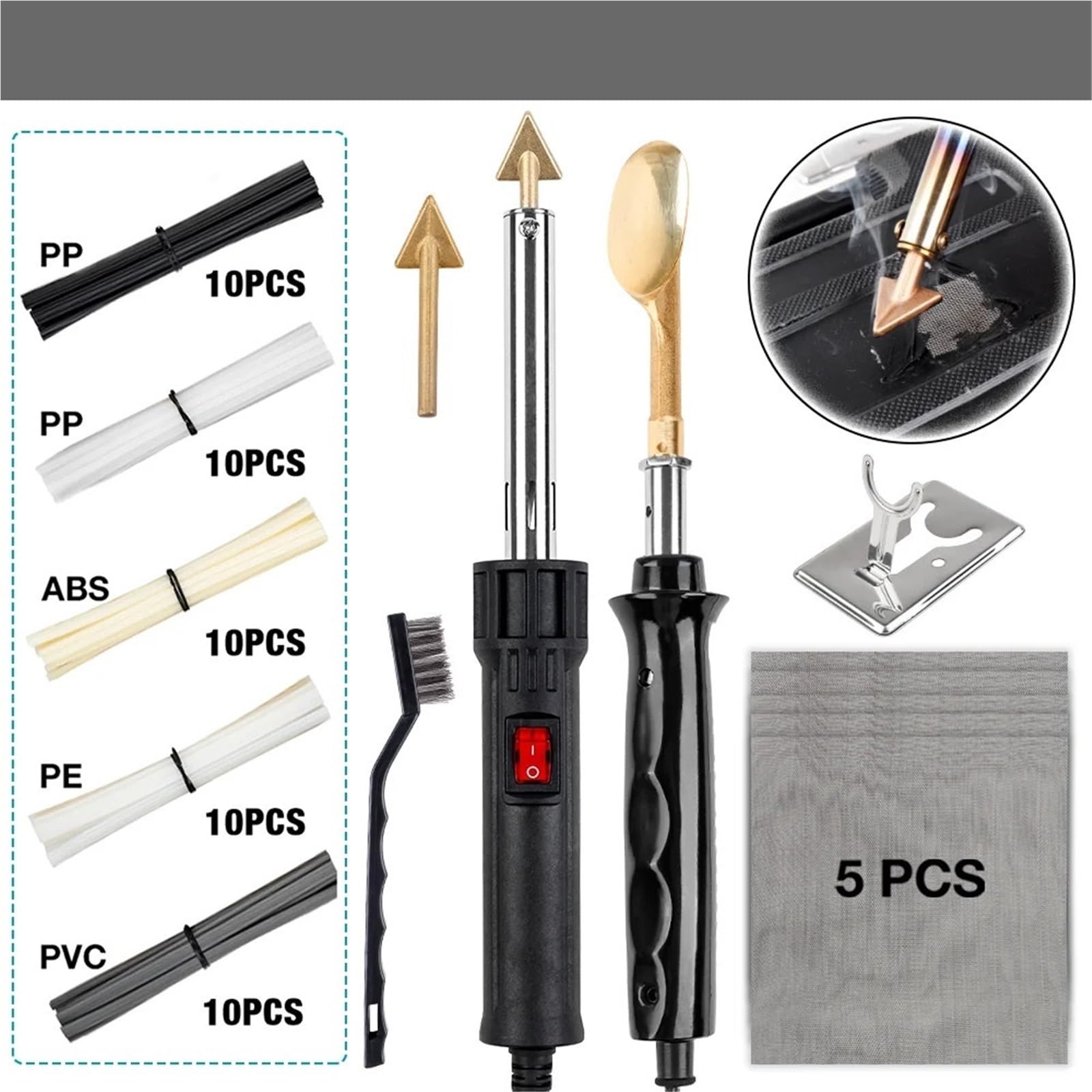 Plástico Soldadura Máquina Kit de soldador para reparación de parachoques de coche de 50 W/150 W,máquina de soldar plástico con PP, PE, PVC y ABS.(50W SET)