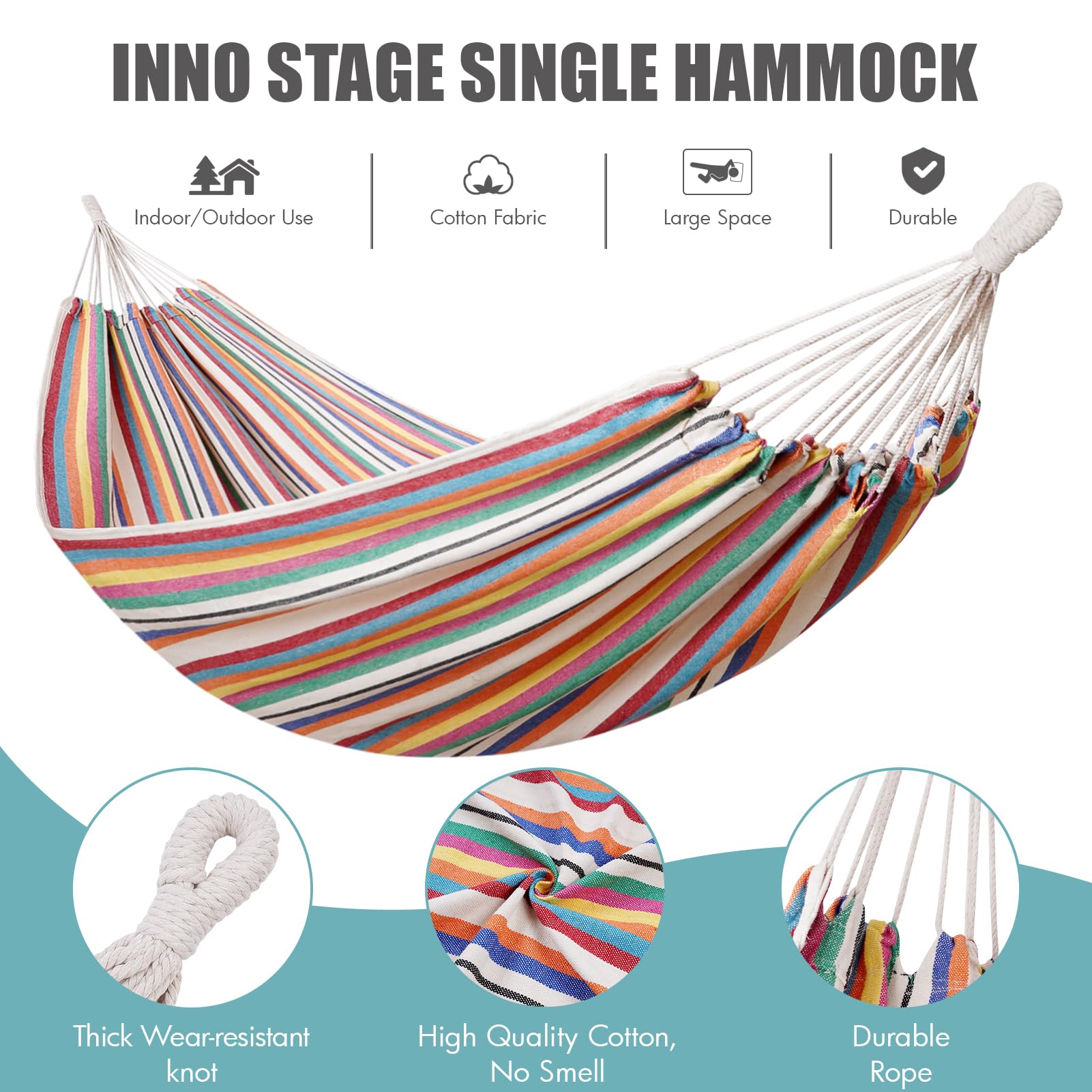Hamac brésilien avec sangles d'arbre – Hamac portable en coton avec sac de transport pour jardin, porche, utilisation en extérieur et en intérieur Mixcolor