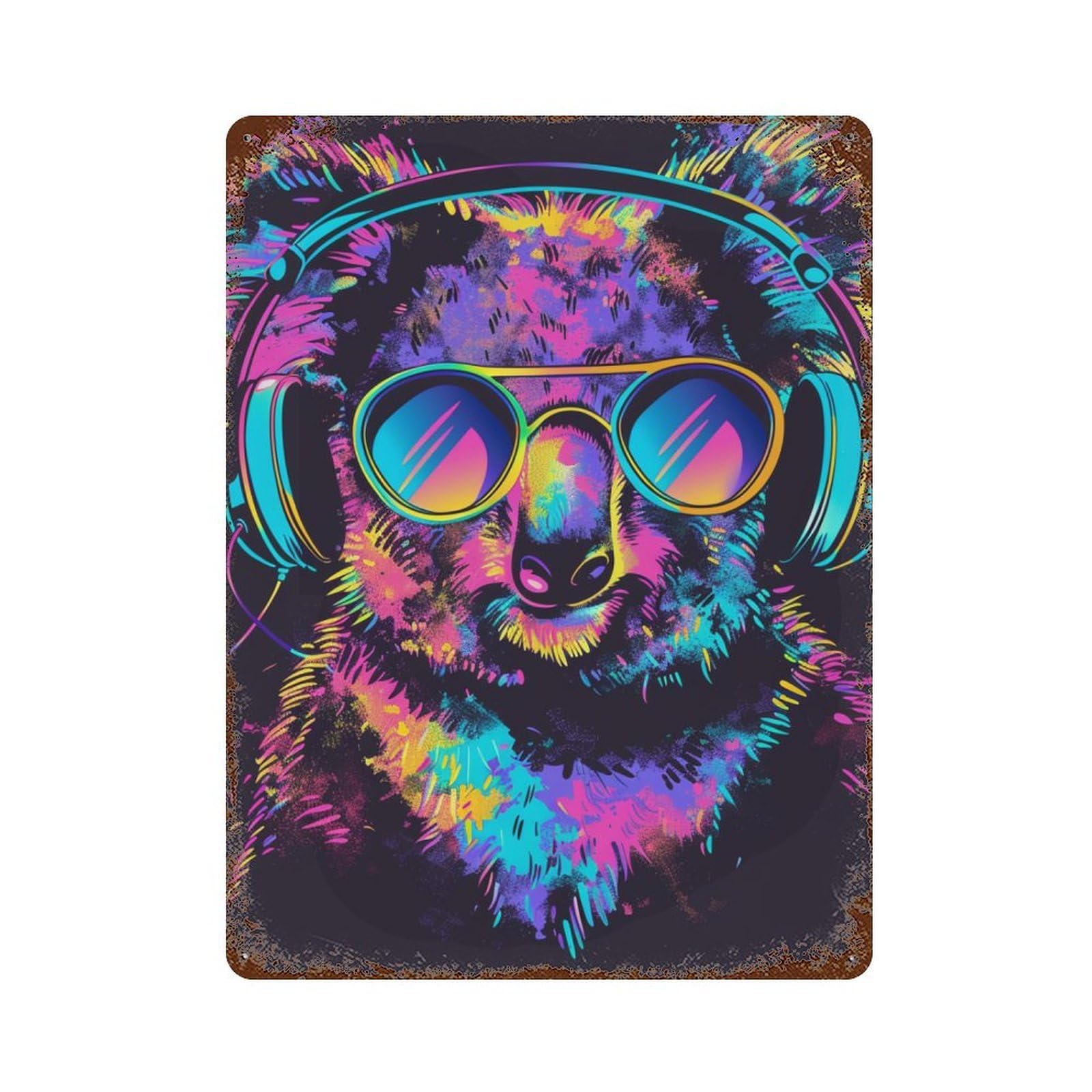 Koala Headphones Sunglasses Art Print-2 Rusty Metal Tin Sign 15.7"x11.8", for Farmhouse, Kitchen And Entryway Decor, Rustic Home Decor