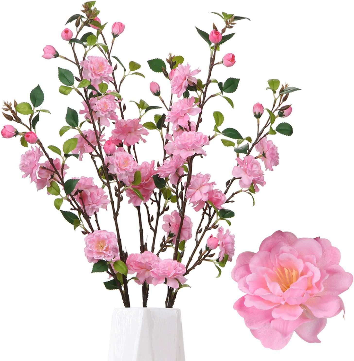 Artificial Flower Apple Blossom Stem 35" Tall,Peach Blossom Flower for Home Decor Garden Decor,Faux Flowers for Floral Arrangements-Cherry Blossom Decor