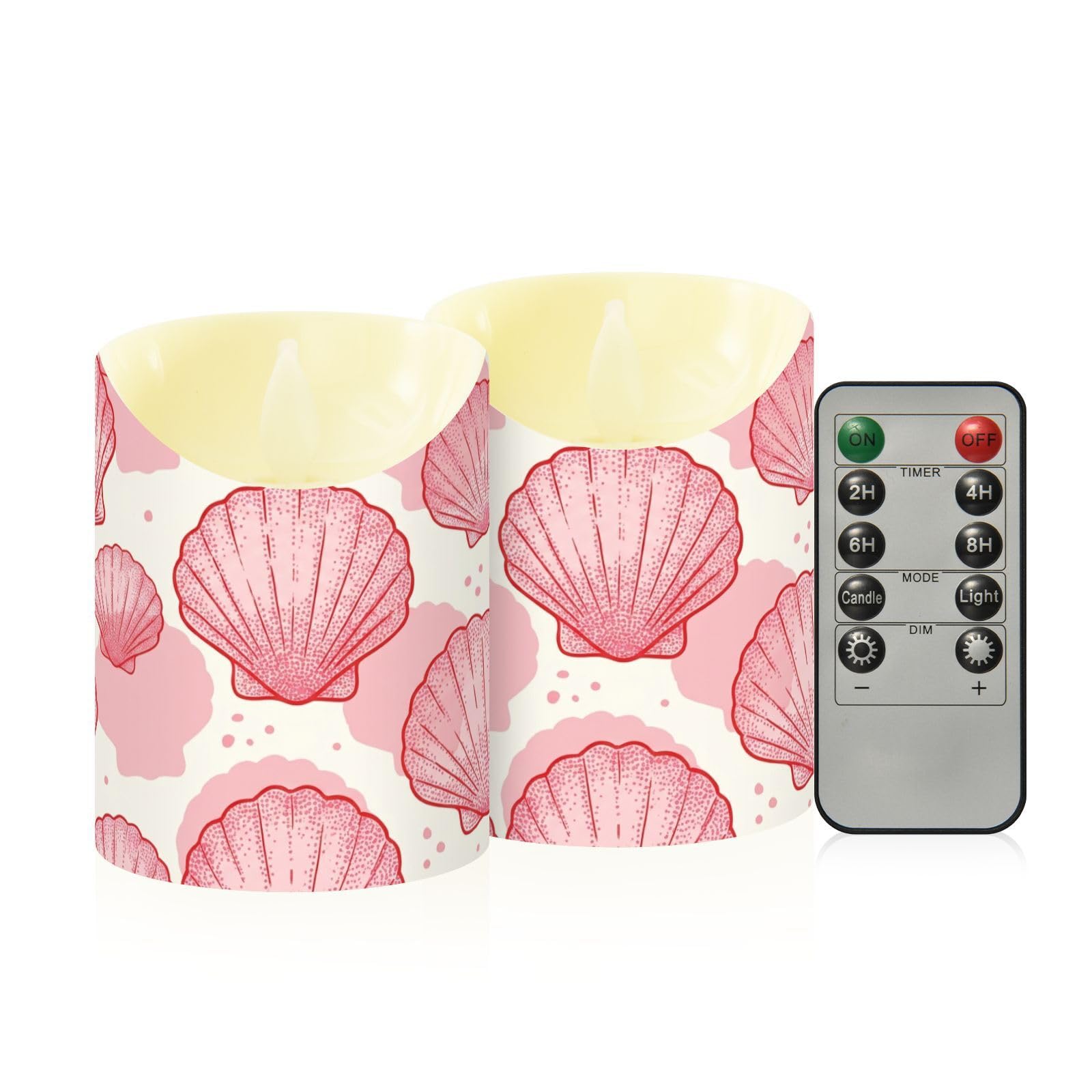 Cgiub Seashell Flameless Candles with Timer 2pcs Battery Operated Flickering Flameless LED Pillar Candles for Holiday Home Wedding Fireplace Decor