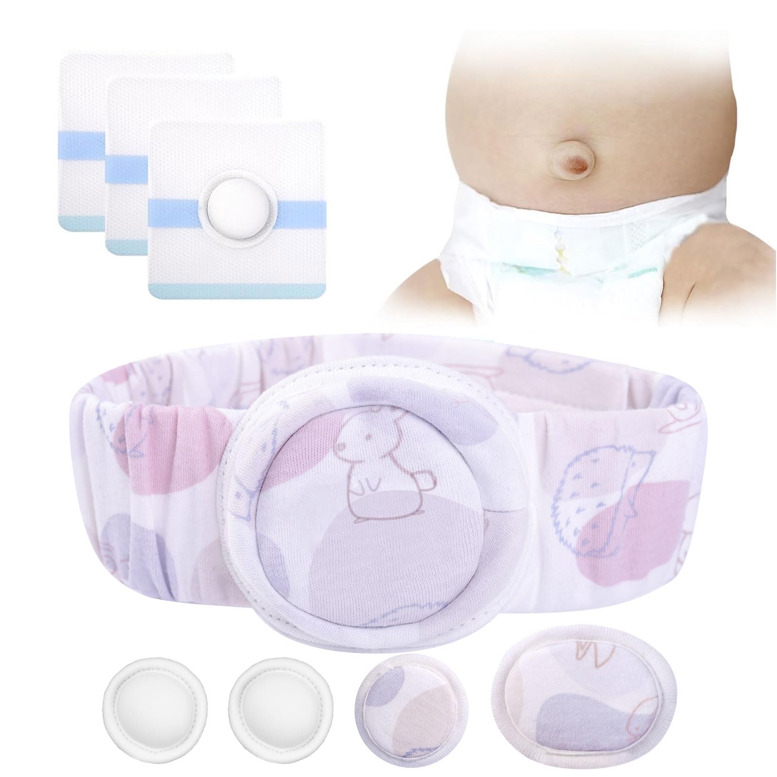 Lvyeyung Umbilical Hernia Belt Kit for Baby, Baby Belly Button Band, Hernia Belt with 4 Compression Pads and 3 Navel Patches, Infant Abdominal Binder