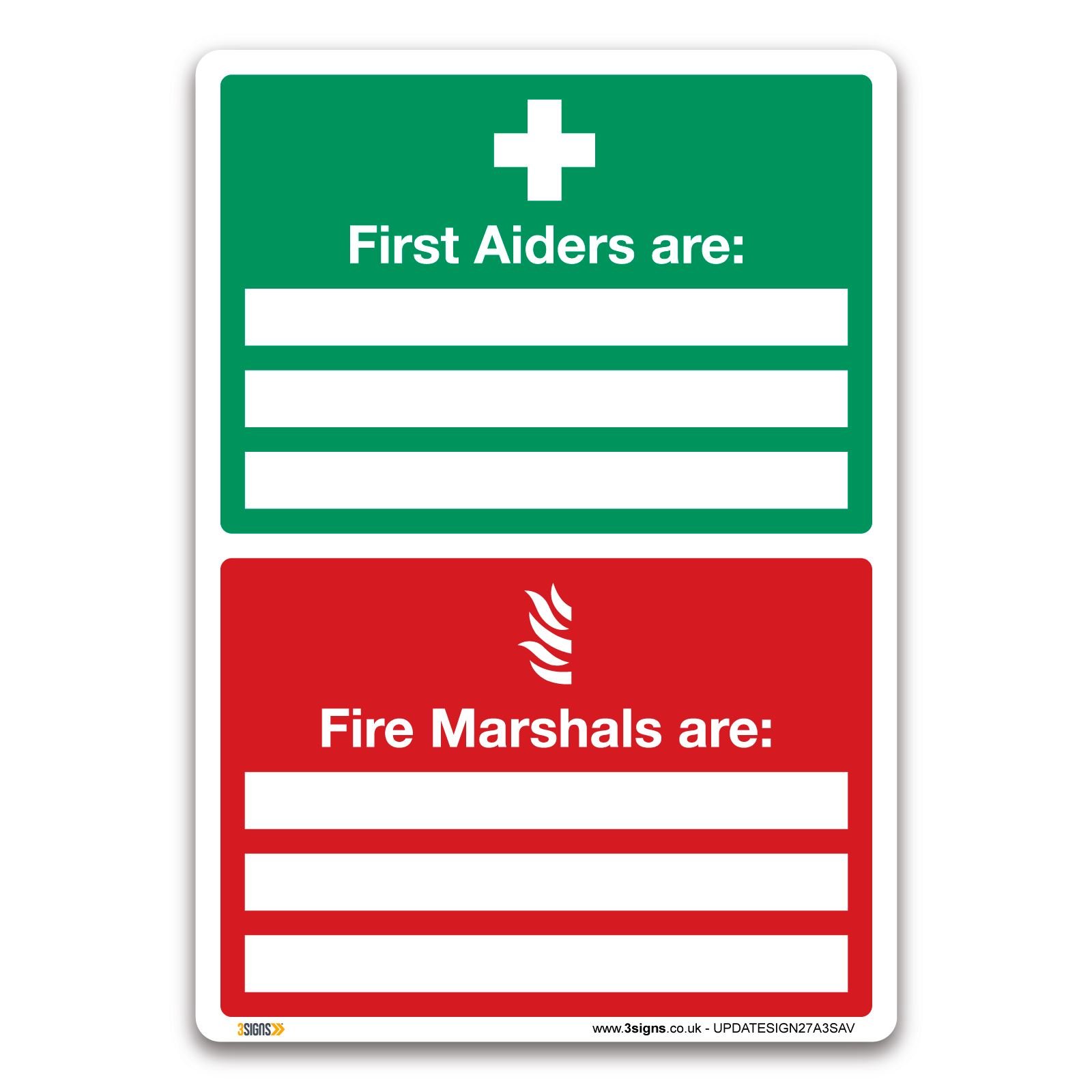 Promote First Aid and Fire Safety with First Aiders Are Fire Marshals Are Sign - A3 (420 x 297mm) Self-adhesive Vinyl - Ensure Emergency Safety in Your Workplace — image 1