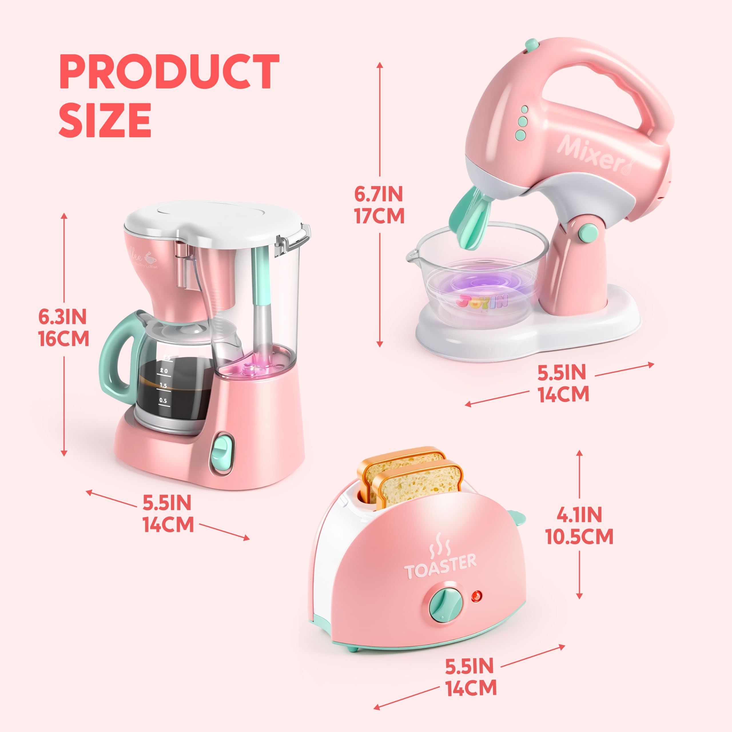 JOYIN Zabawka kuchenna do zabawy, do odgrywania ról, zestaw zabawek z ekspresem do kawy, blender, toster z realistycznymi światłami i dźwiękami, prezent dla dzieci w wieku od 2, 3, 4, 5 lat (różowa)