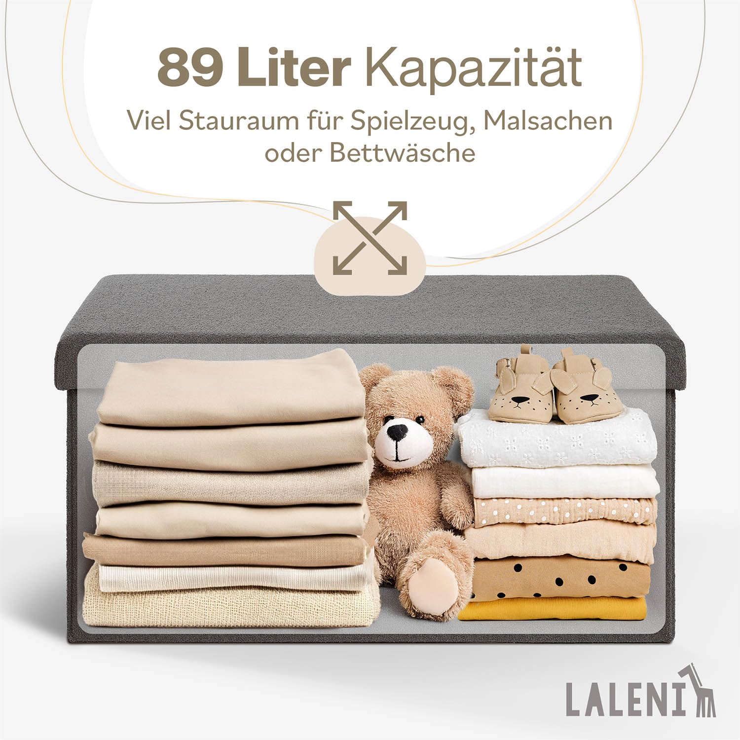 Laleni Sitzbank mit Stauraum groß - Truhenbank mit Stauraum 76x38 cm - Sitztruhe mit Stauraum - Bequemer Hocker mit Stauraum - Aufbewahrungsboxen Kinderzimmer - Storage Bench - Sitzbox in Taupe