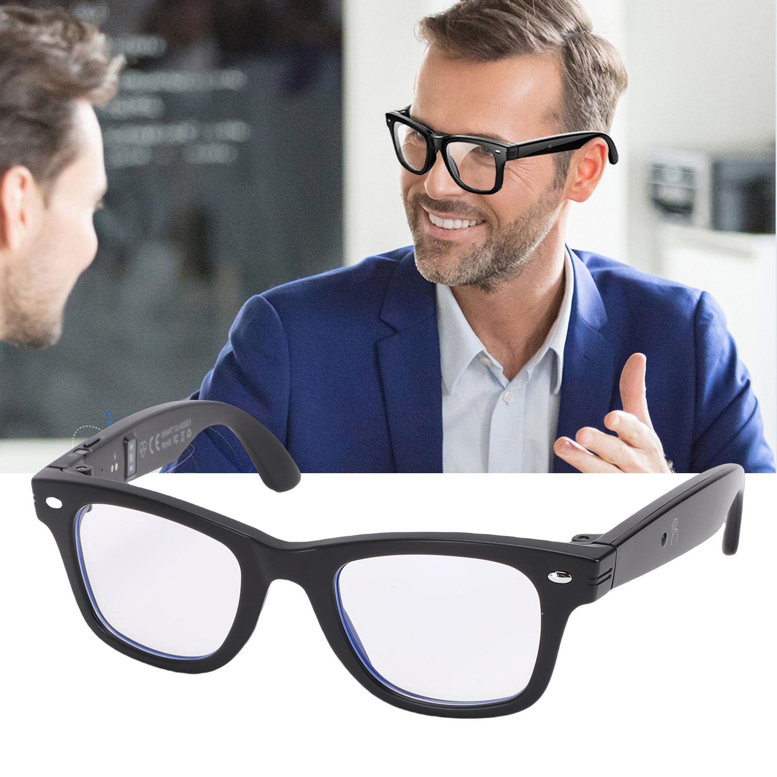 ASHATA Lunettes Intelligentes AI, Traduction Bluetooth, Batterie 12H,