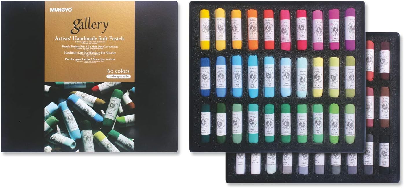 MPHM-60L Gallery Artists' Handmade Soft Pastels Landscape Shades, Set of 60 Hand-Rolled Pastels in Artist Quality, Soft Consistency