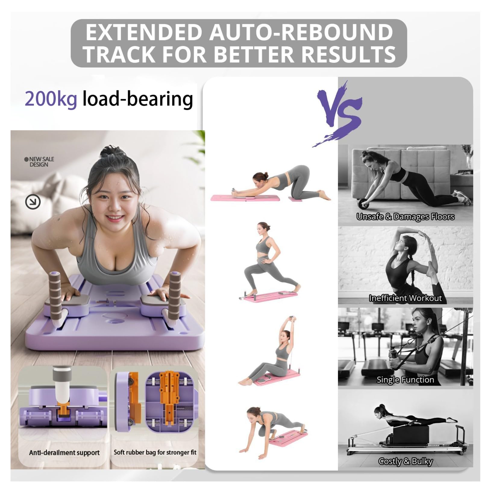 Pilates Reformer pieghevole 4 in 1 multifunzione per allenamento addominali e toracici a casa