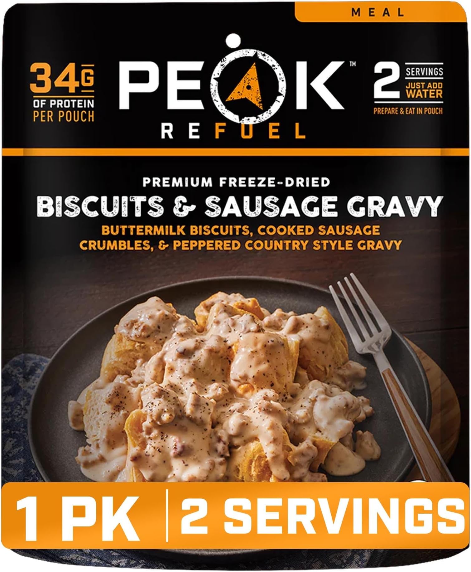 Peak Refuel Biscuits & Sausage Gravy | Freeze Dried Backpacking, Camping & Emergency Prep Food | 2 Servings Pouches