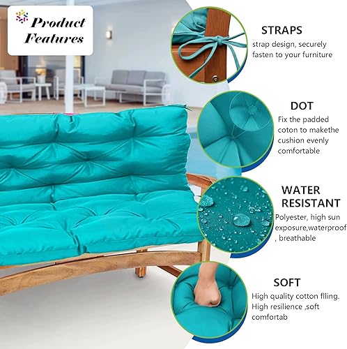 Miniatura 3 de bumuam Cojines de repuesto para columpio, cojín para columpio de patio al aire libre, almohadilla de banco de 2 a 3 plazas con respaldo, cojín