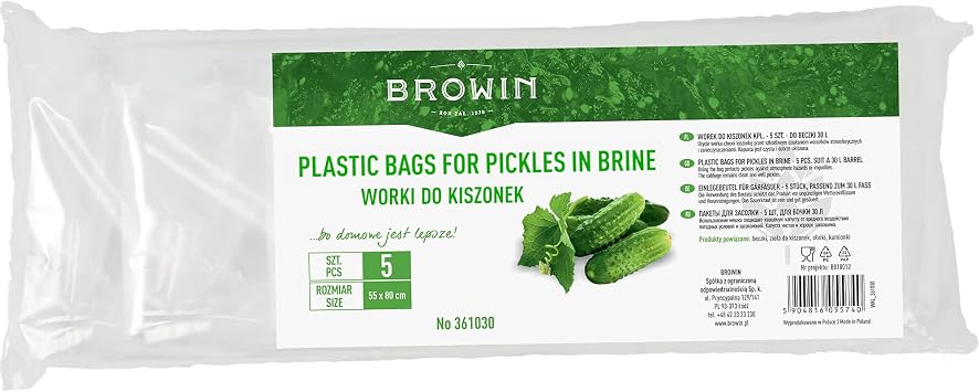 Browin 361020 Plastic Bag for Brine Pickles, Sauern Cabbage, Turkey and for a 20 L Barrel, 5 pcs, Food Storage, Foil Bags, Transparent