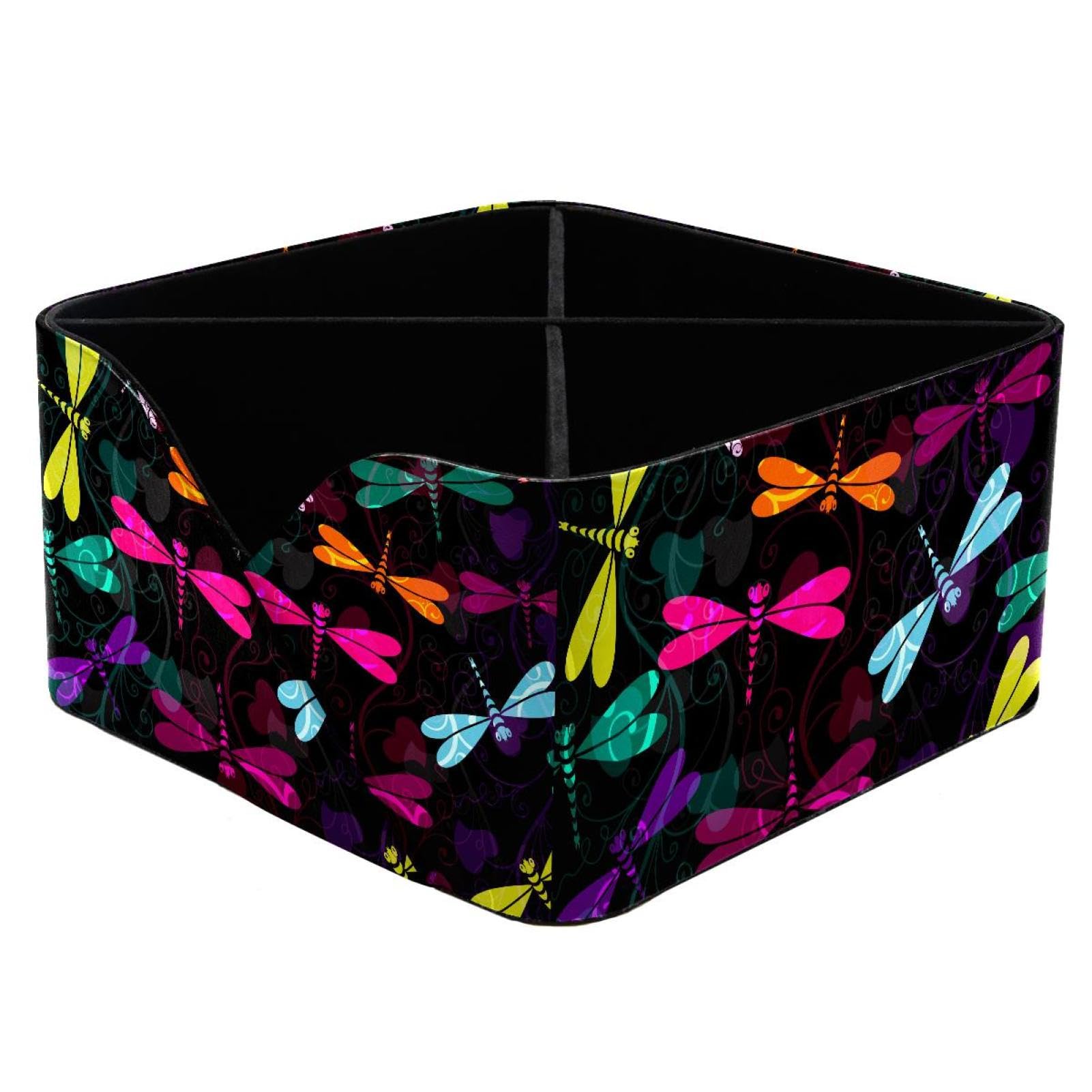 KengjuTesu Colorful Dragonflies Desktop Organizer Pen Holder, Rectangular Pencil Cup for Office, Study and Makeup Stations