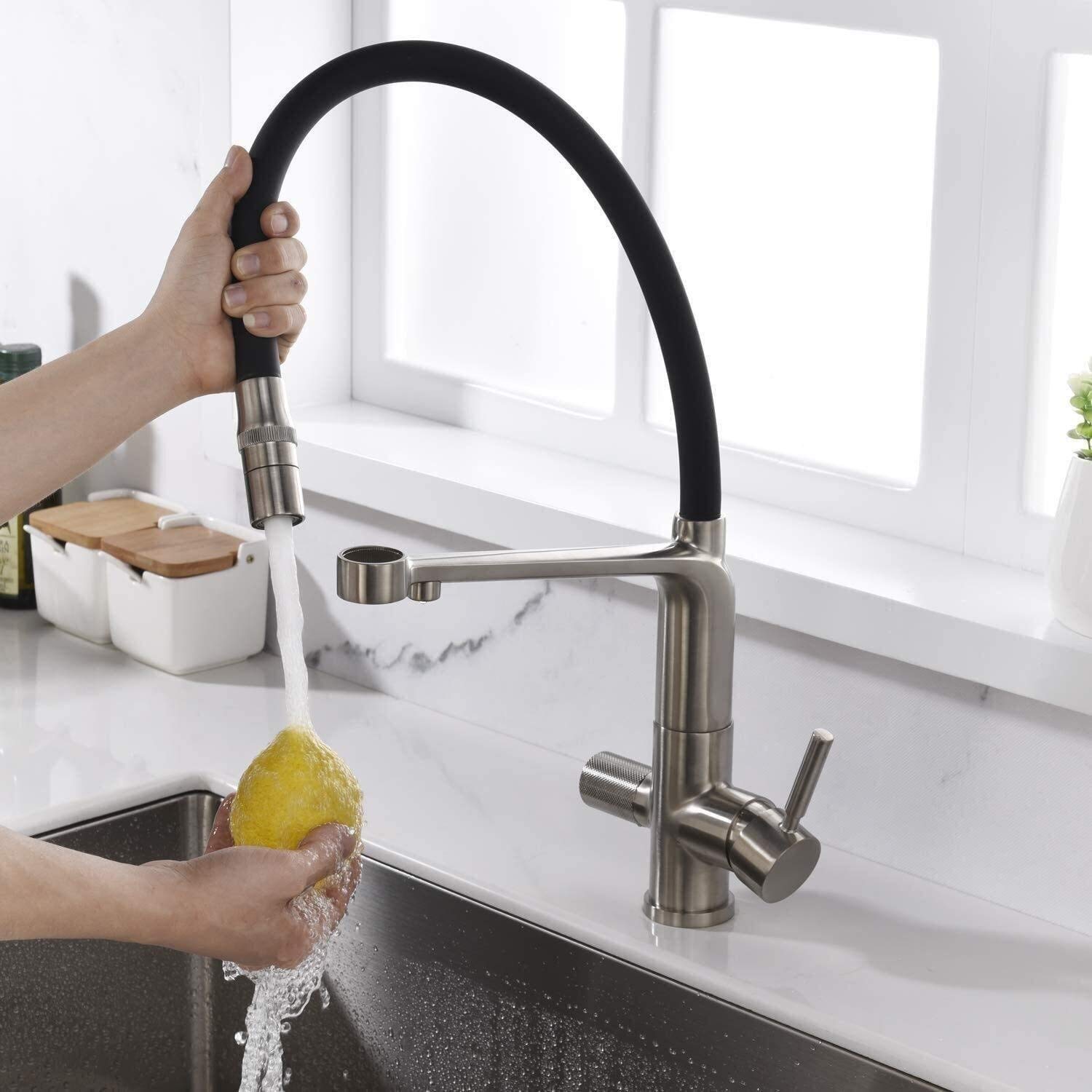 3 Vías Grifo Cocina Osmosis Grifería Filtro Agua Grifos de Fregadero Giratorio con caño, Estilo Moderno Pulverizador de Doble función para purificador de Filtro de Agua y Fregadero de Cocina