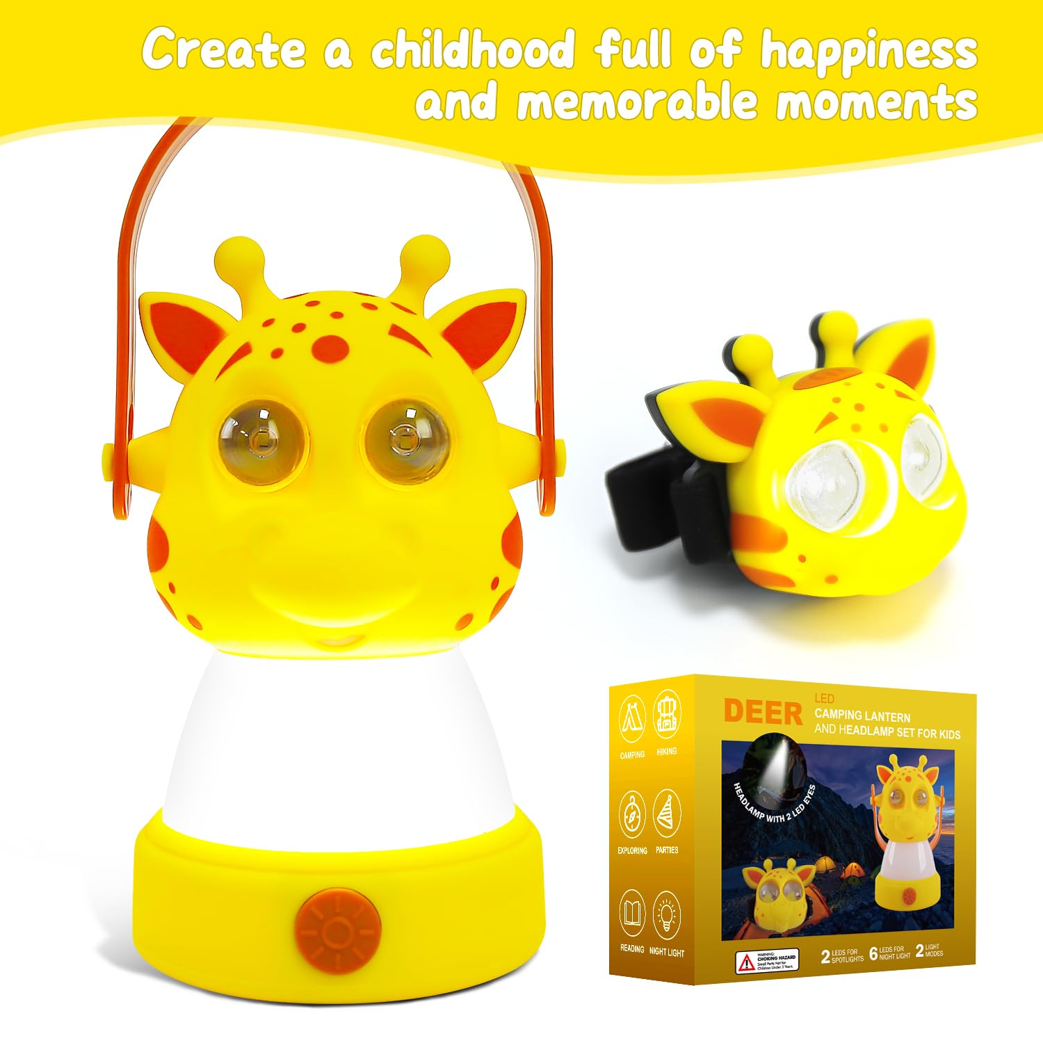 LED-Camping-Laterne und Stirnlampe, Hirsch-Set, batteriebetriebenes Nachtlicht für Kinder von 6–12 Jahren, Outdoor-Ausrüstung für Kinder im Alter von 8–12 Jahren, Spielzeug, Mädchen, Jungen,