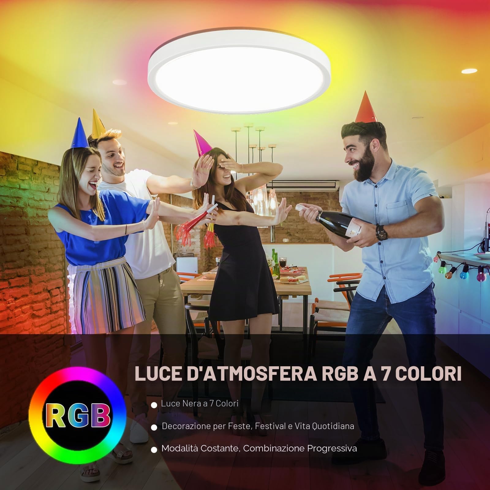 LQWELL® LED Plafoniera Dimmerabile con Telecomando, 24W 2500LM 3000-6500K RGB, Illuminazione da Soffitto Rotonda e Piatta IP44 per Soggiorno Camera da Letto Sala da Pranzo, 300 * 40mm