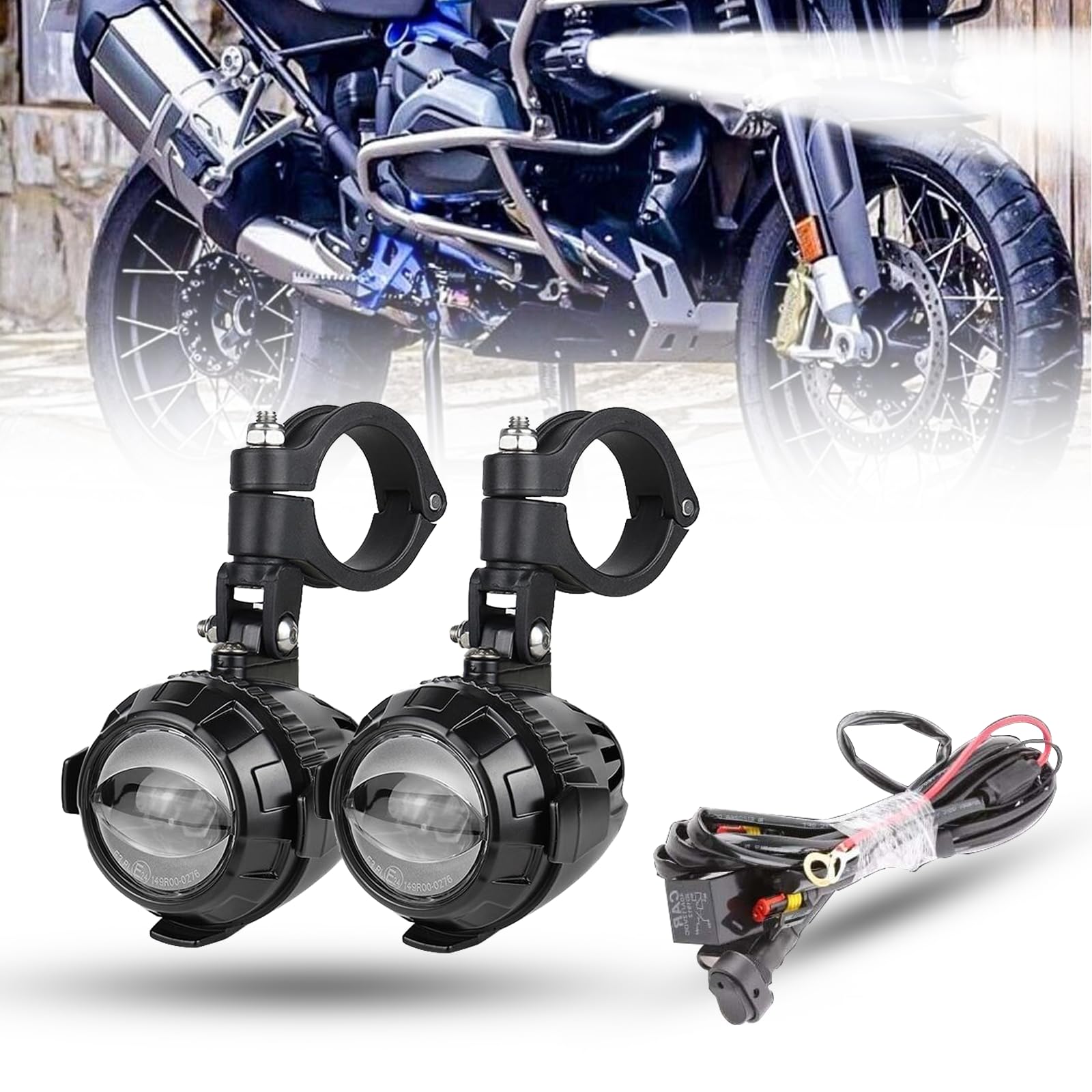 Zusatzscheinwerfer Motorrad LED Scheinwerfer 6000LM 6000K Nebelscheinwerfer Motorrad LED mit E-Prüfzeichen für BMW F800,Universal-Hilfslampe für motorrad