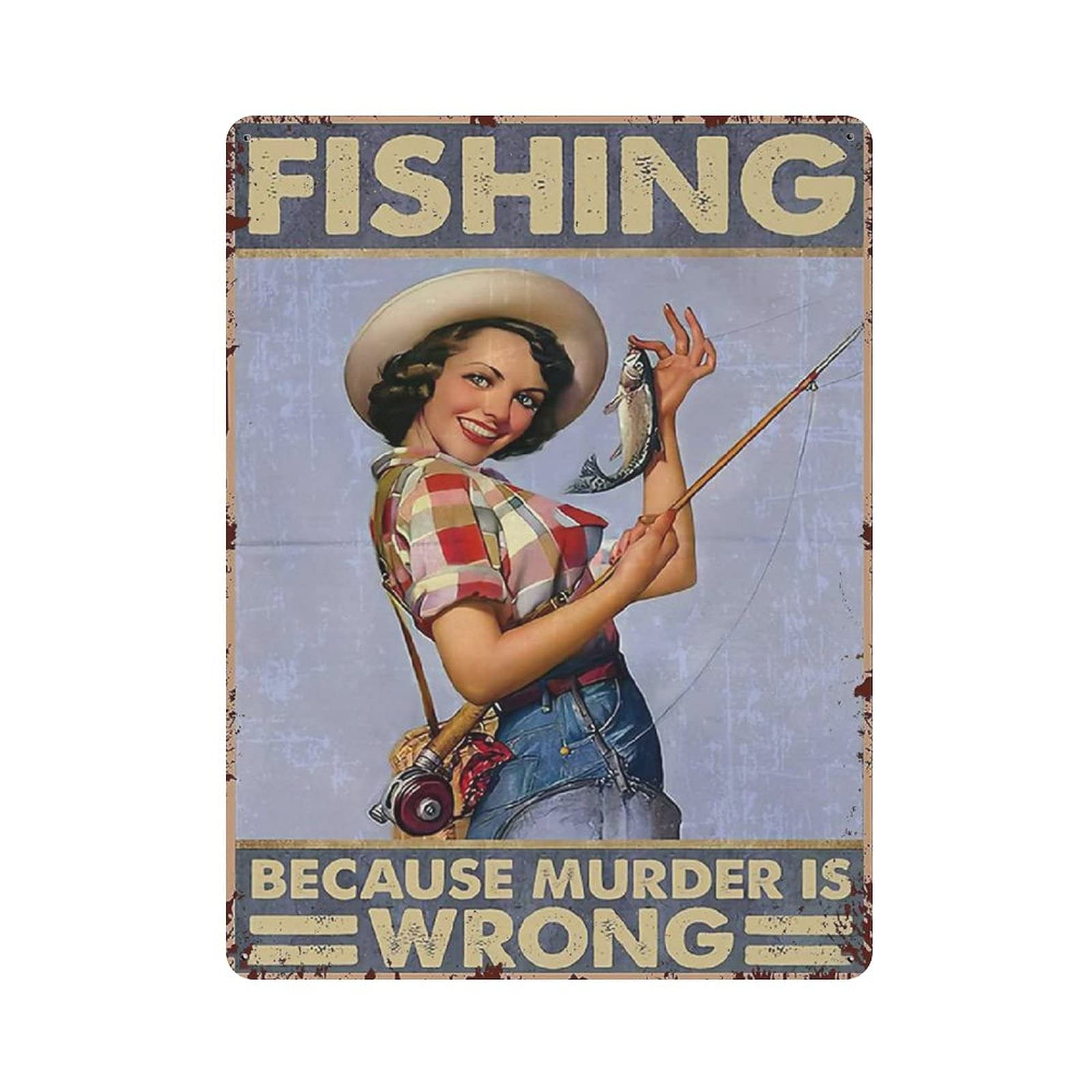 Metal Tin Sign Outside Fishing Is My Happy Place Vintage Tin Poster Metal Sign Wall Decoration Country Kitchen Home Garage Decor 16"x12"